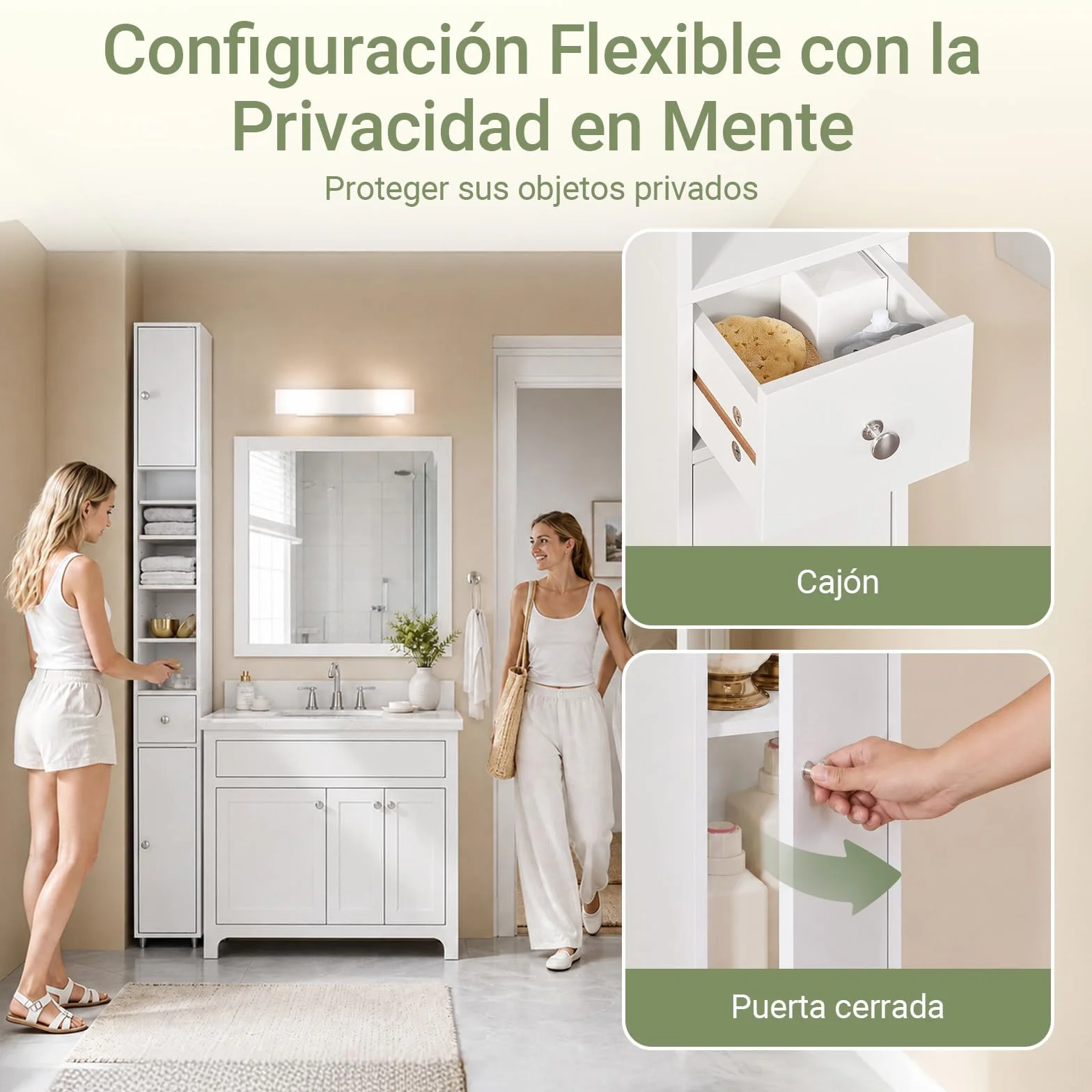 SoBuy Mueble Baño Estrecho Alto Armario Columna Auxiliar Almacenaje con Estantes Regulables Cajón 20x20x180cm BZR34-II-W