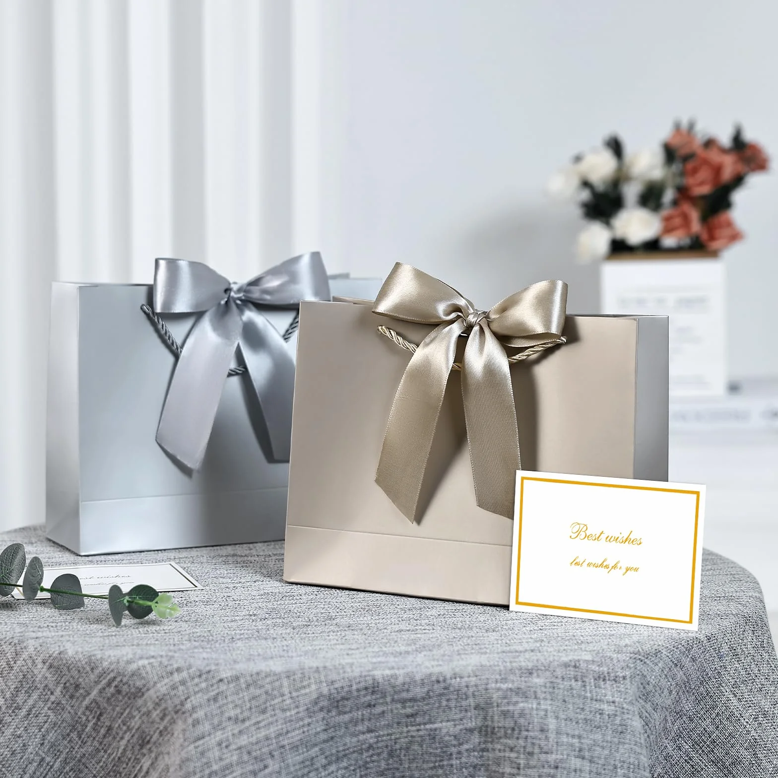 BBLIKE 2pcs Champagne Plata Bolsas de Regalo Set Cumpleaños Bolsas de Regalo Bolsas de Envoltura Color Puro Bolsas de Envoltura Simple Premium…
