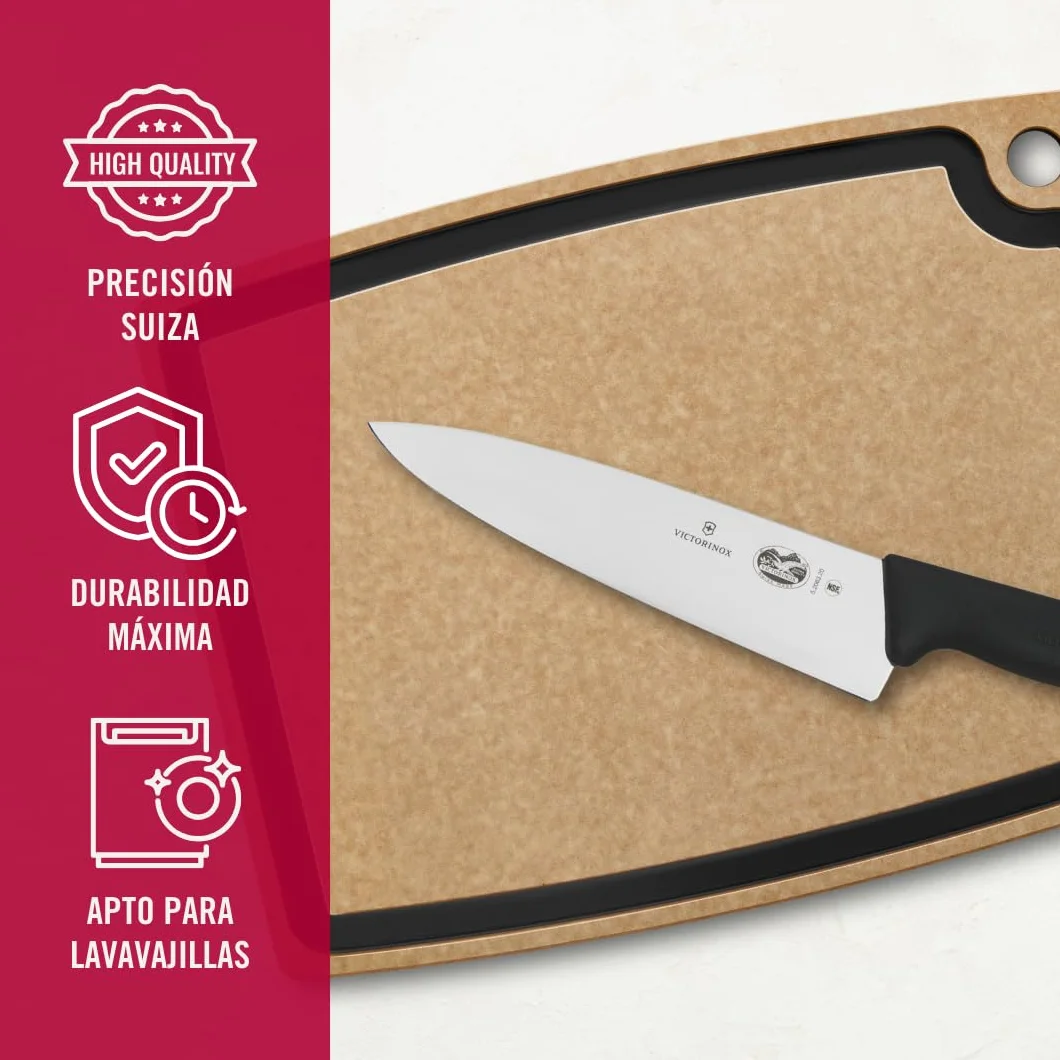 Victorinox Fibrox Cuchillo de cocina, cuchillo universal ancho para carne, pescado, verdura y hierbas, 20 cm, hoja recta, afilado, acero inoxidable, negro