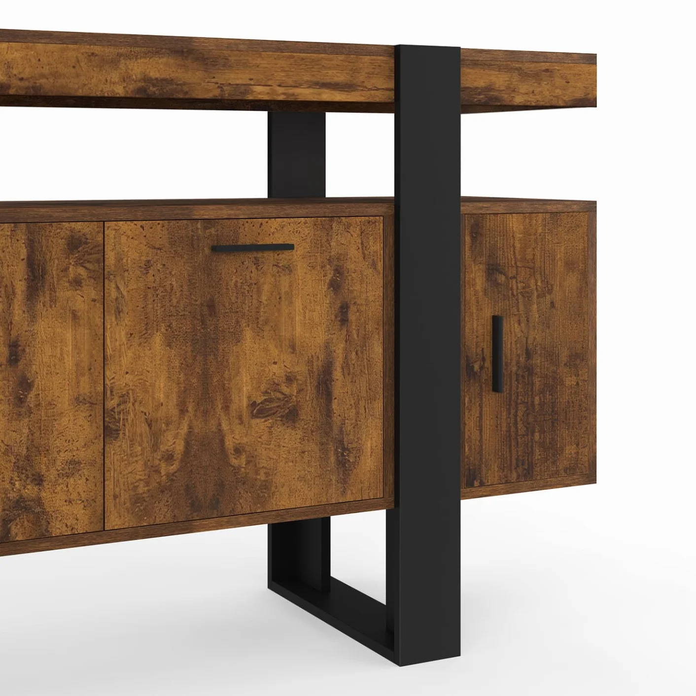 IDMarket Phoenix - Aparador de 140 cm, 4 puertas, efecto madera antigua y negro