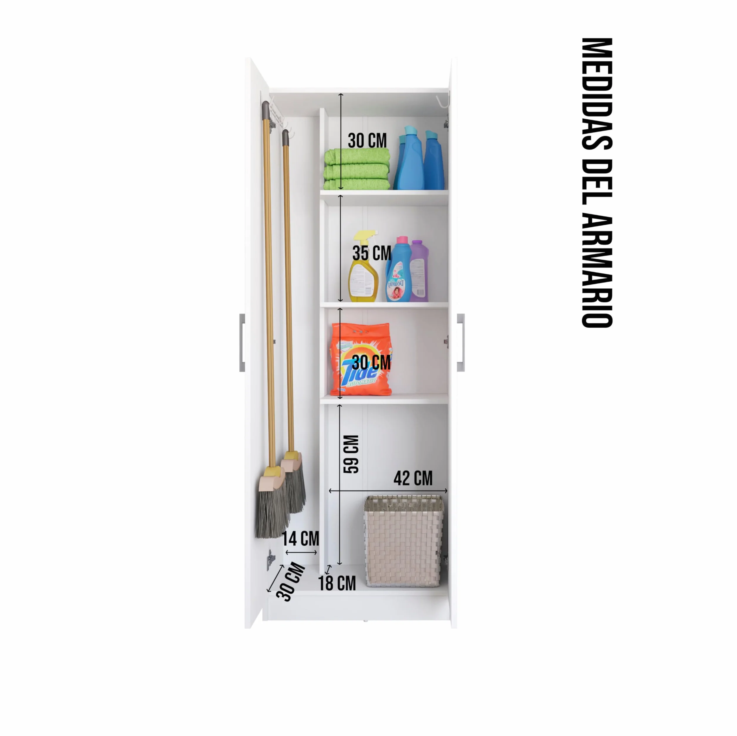 Armario escobero multiusos dos puertas blanco 179x61x32 cm