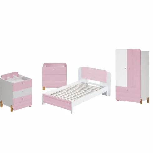 Dolamaní Juego completo de muebles para habitación juvenil, cama individual de 90 x 200 cm, mesita de noche con 3 cajones, 1 cajón, armario, cama, para niños y niñas (rosa)