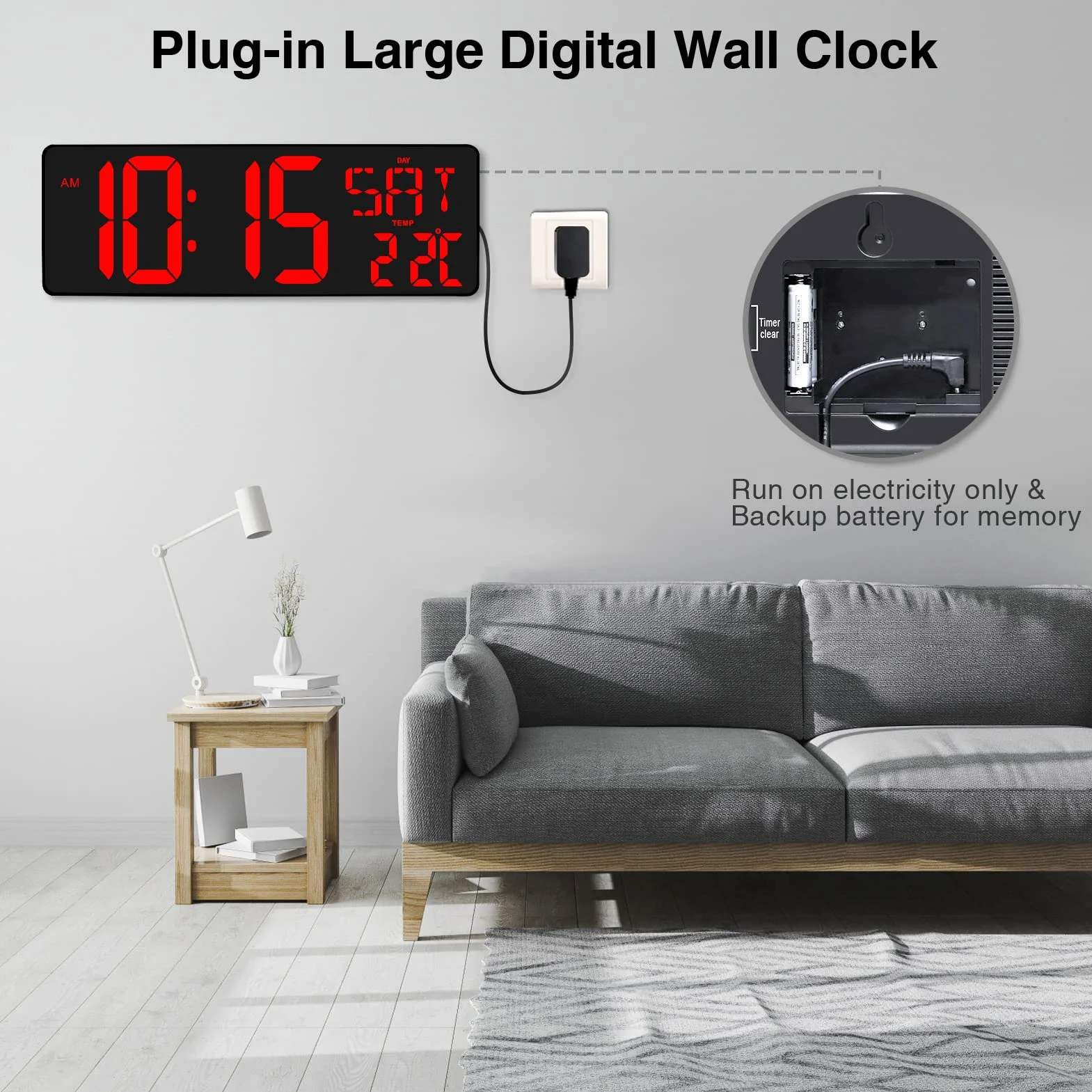 XREXS Reloj de Pared Digital con Control Remoto, 16,5'' Reloj Digital LED Pared Grande, Reloj Despertador Digital con Brillo Ajustable, Reloj Pared Digital con Hora/Fecha/Temperatura (Rojo)