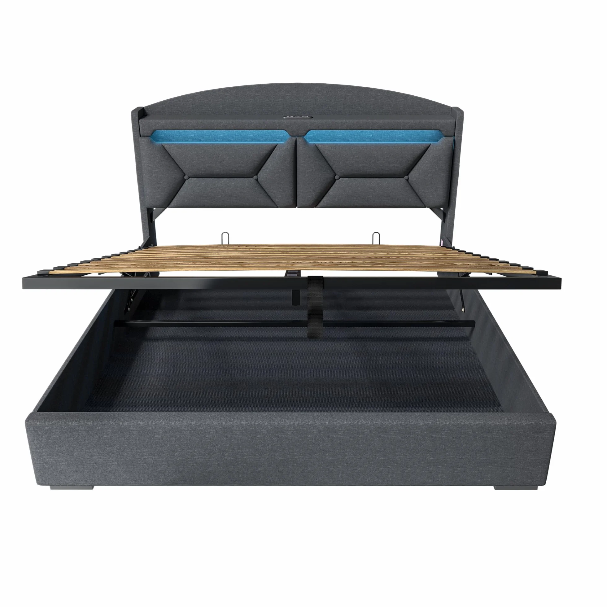 Cama Matrimonio 160x200 con Almacenamiento, Camas Matrimoniales con LED, Puertos USB y Type-C, Canape 160x200 Hidráulico, Cama Matrimonio con Cabecero, Lino, Gris, Colchón No Incluido