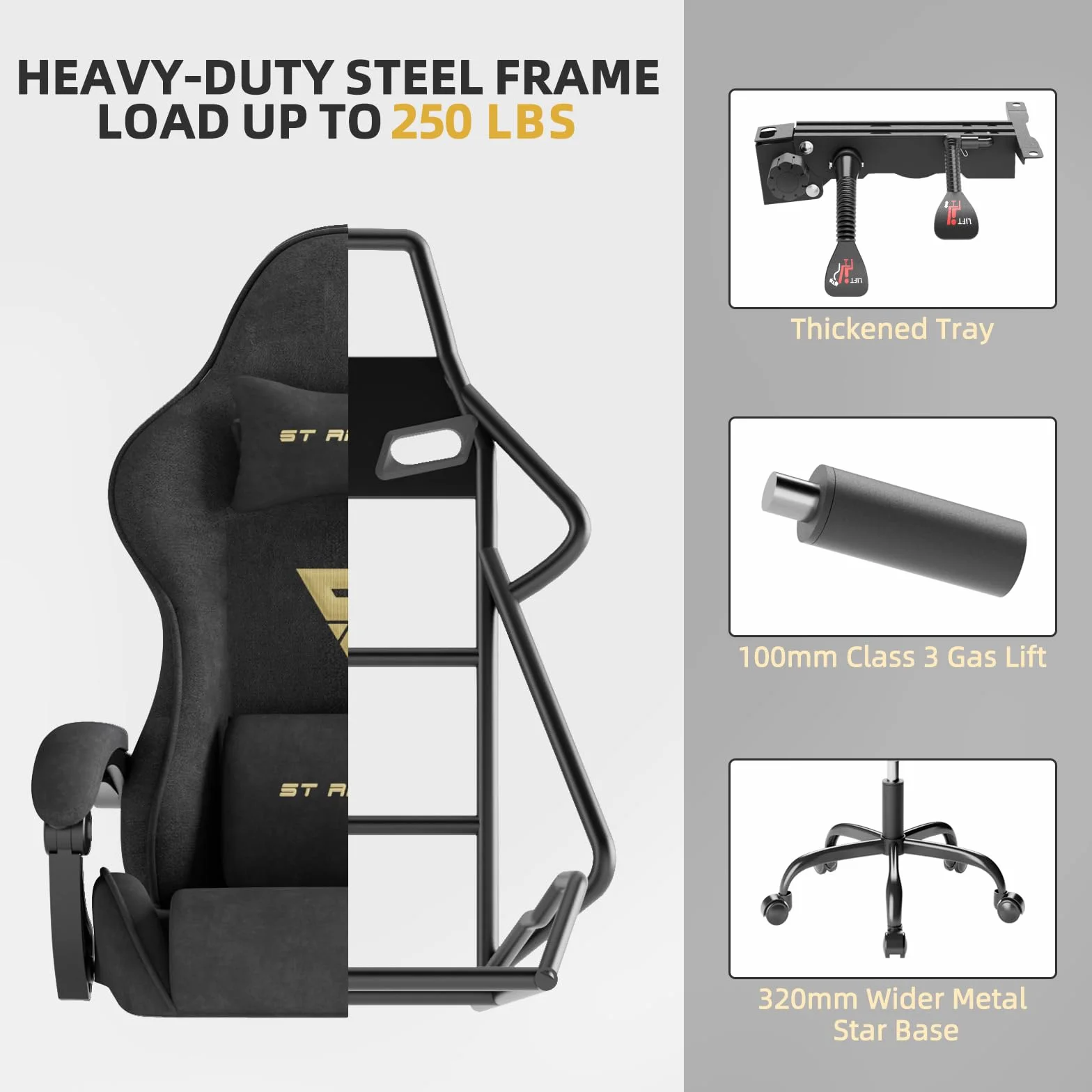 Ferghana Silla Gaming Silla Gaming con Masajeador, Silla Ergonómica de Terciopelo para Juegos, Silla Gamer con Lumbar, Reposapiés, Silla de Oficina, Capacidad de Peso de 250 Libras, Negro