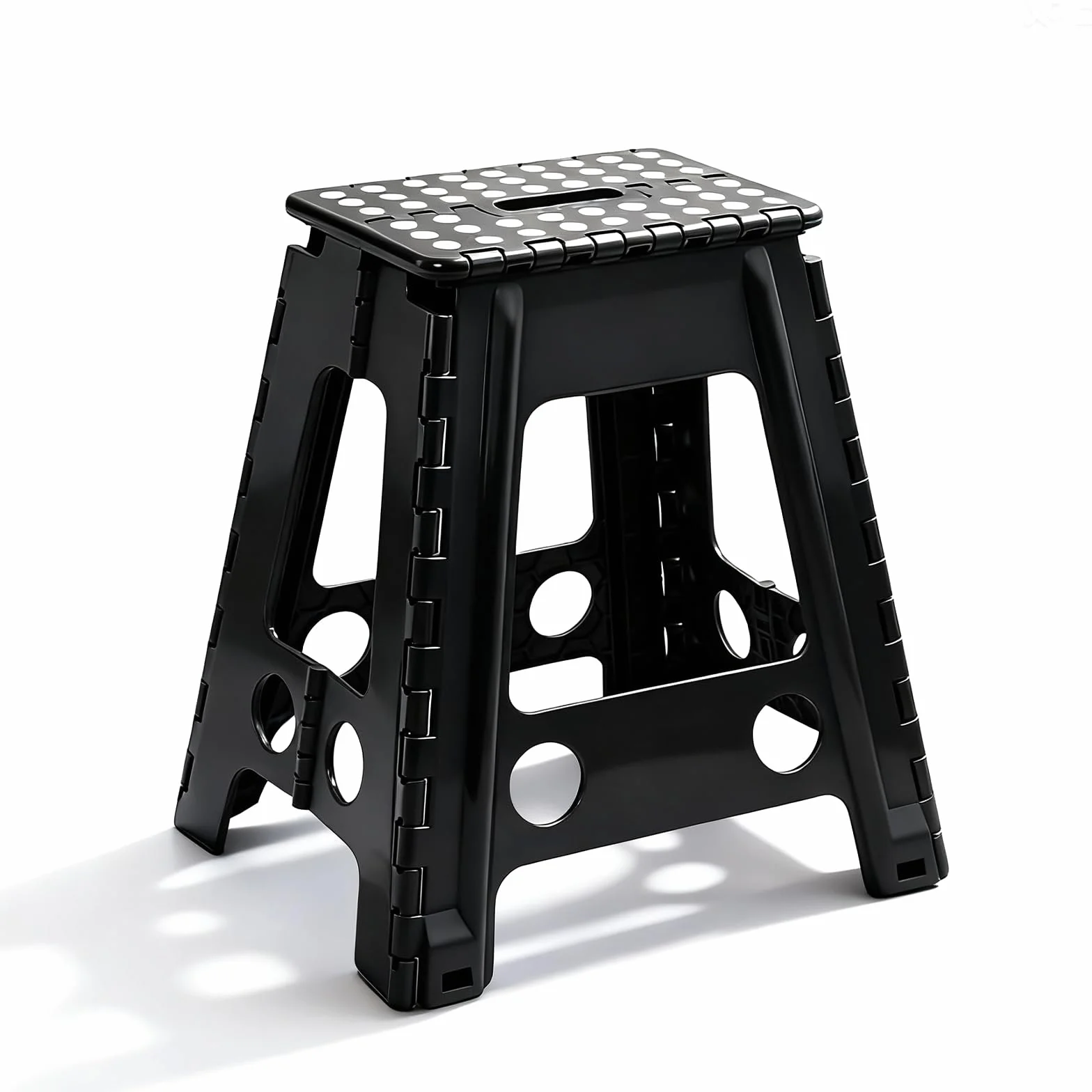 Taburete Escalón Plegable Portátil - Altura 45 cm - Soporta hasta 150 kg - con Asa para Llevar - Estable para Cocina, Baño, Habitación Infantil, Recibidor y Camping - Negro