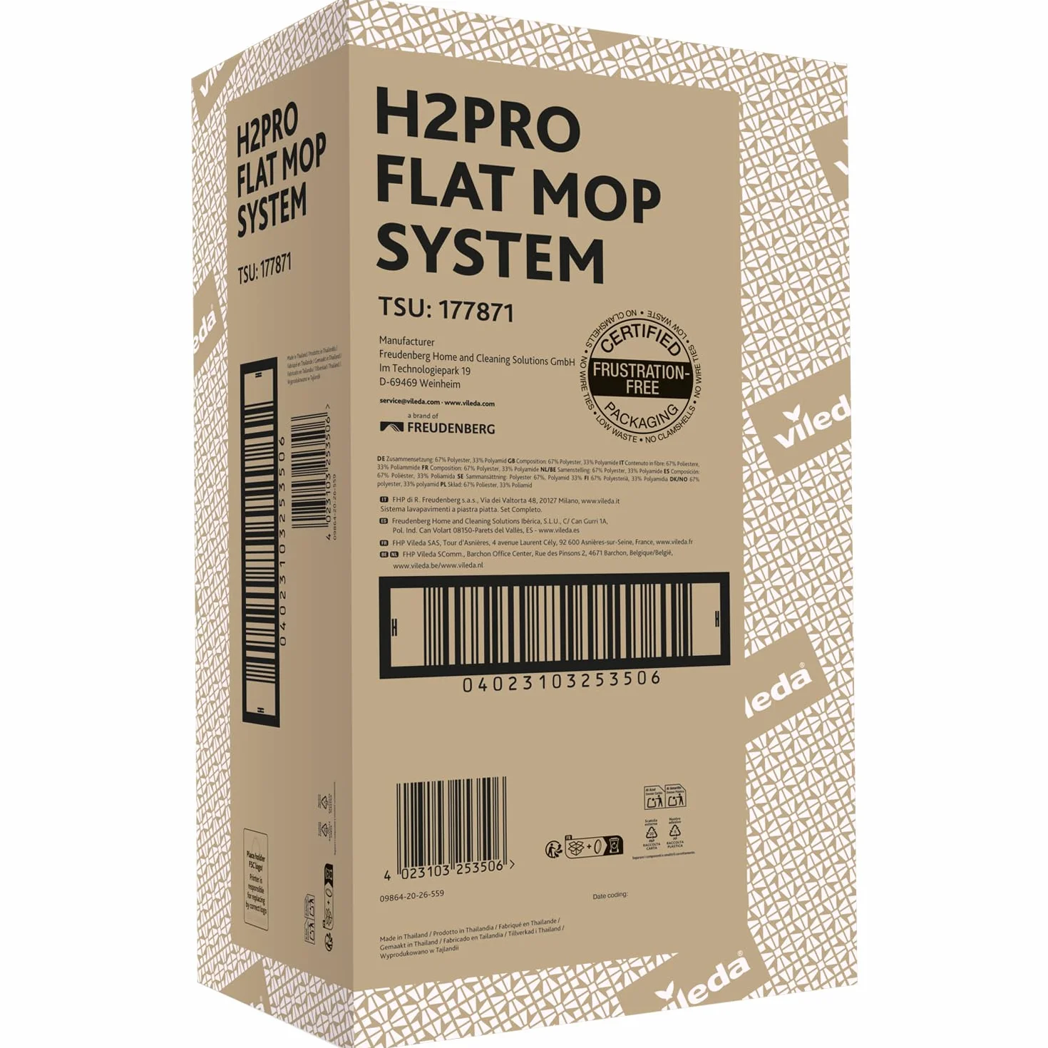 Vileda H2Pro Sistema de mopa Plana Agua Limpia y Sucia Separadas Escurrido con una Mano Microfibra