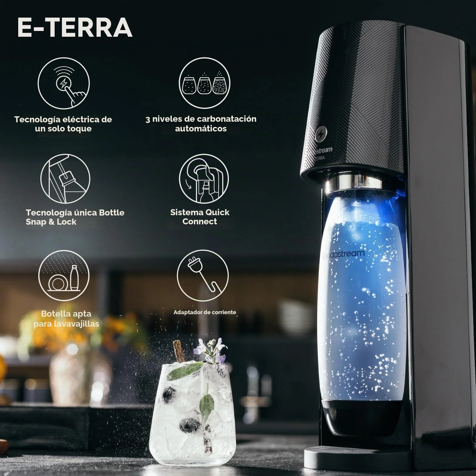 SodaStream Gasador de agua espumosa 1L botella 425g CO2 cilindro enganche rápido