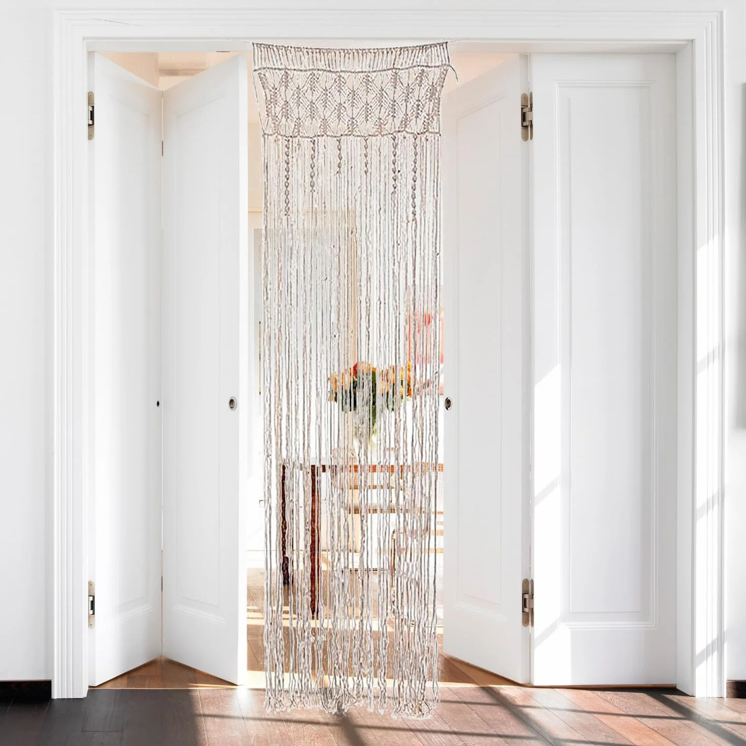 ANBOO Tapiz de pared de macramé, decoración bohemia, hecho a mano, tejido bohemio, macramé, cortina para puerta de fondo de boda, cortinas de ventana, 203 cm (largo) x 74 cm (ancho)