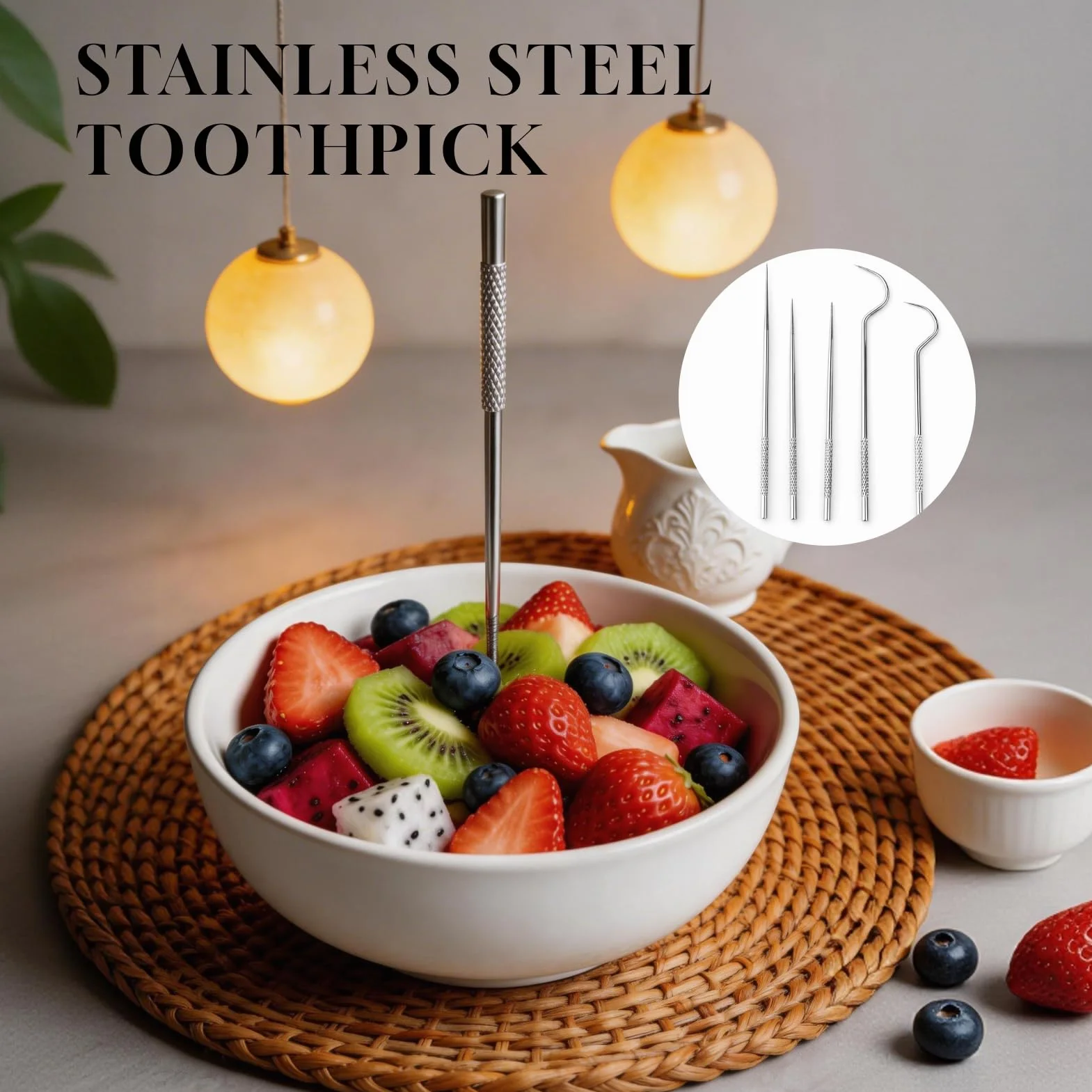 8 pcs Palillos de Dientes de Titanio Reutilizables con Estuche Portátil, palillos metálicos para limpieza dental, camping, picnic y viaje, set multifuncional resistente y fácil de limpiar