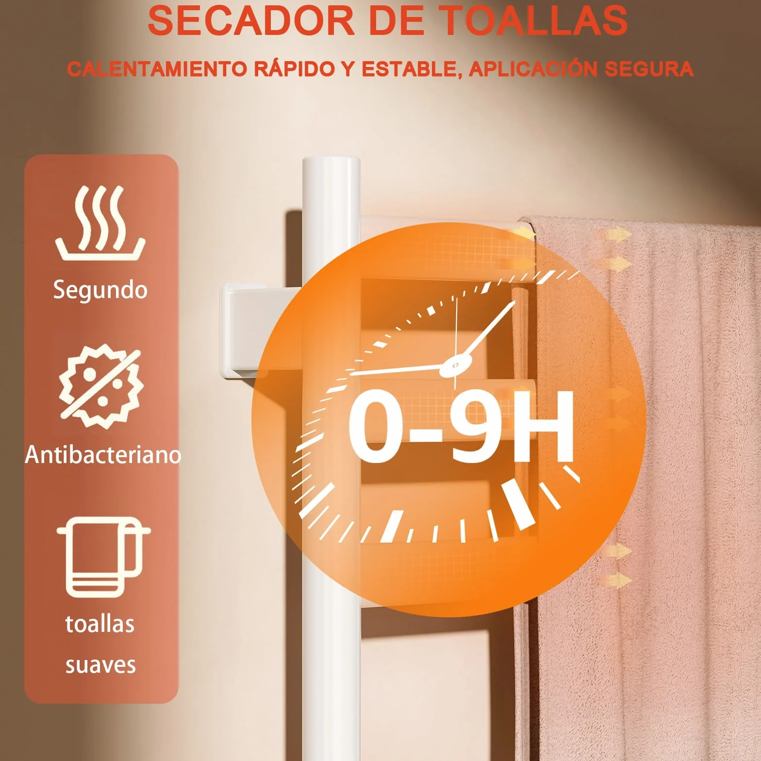 Radiador Toallero Eléctrico Baño, 285 W Radiador Calienta Toallas de Toallero, Toallero Calentado Temperatura Ajustable 30–70 °C, Temporizador 1-9 H y Pantalla táctil LED, IPX4, 50x100cm, Blanco