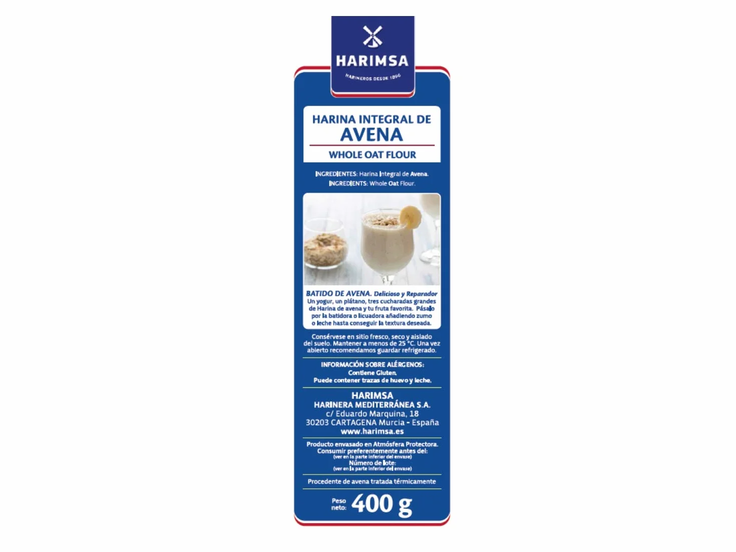 Harina Integral de Avena HARIMSA 400g Fuente de proteínas Beta-glucanos