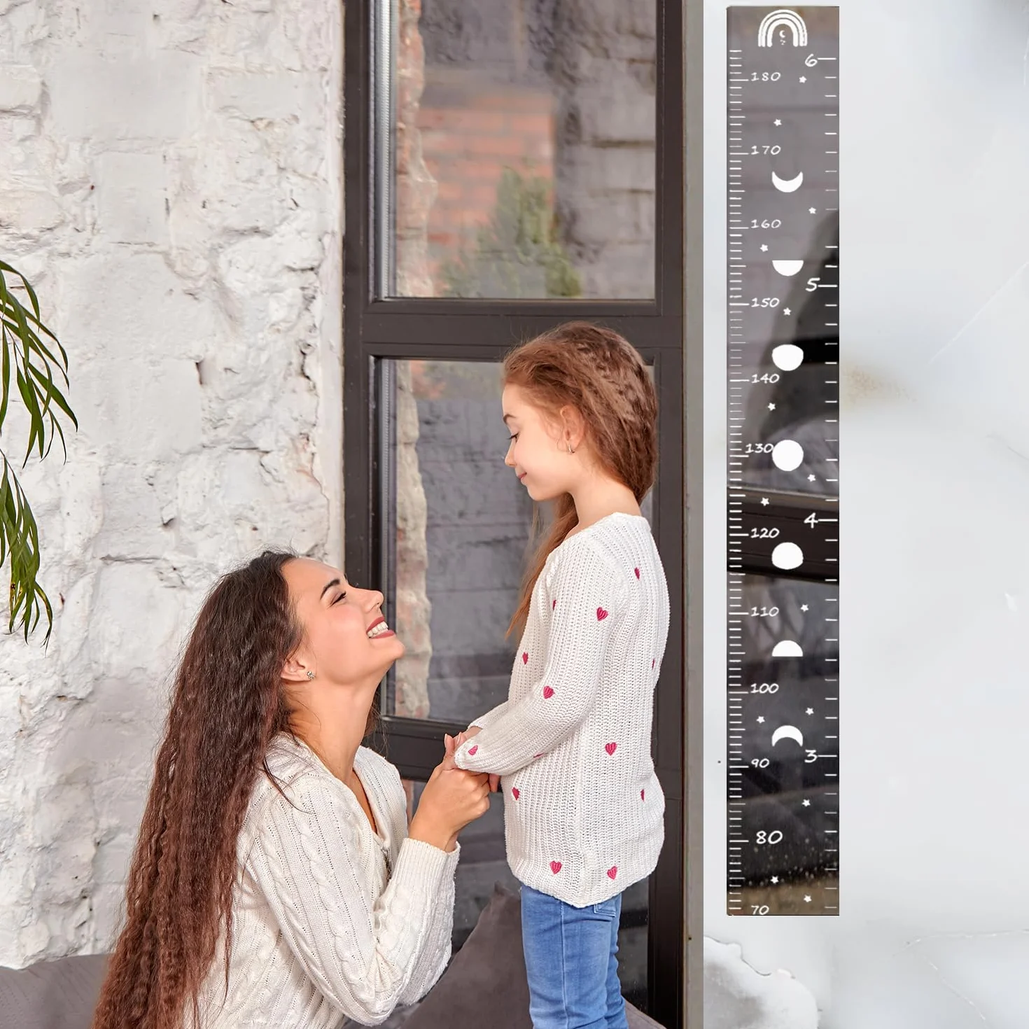 4 Espejos de Crecimiento, Espejo con Tabla de Crecimiento Regla de Pared para Niños Espejo de Altura para Registro de Altura de Niños Decoración de Pared para Dormitorio