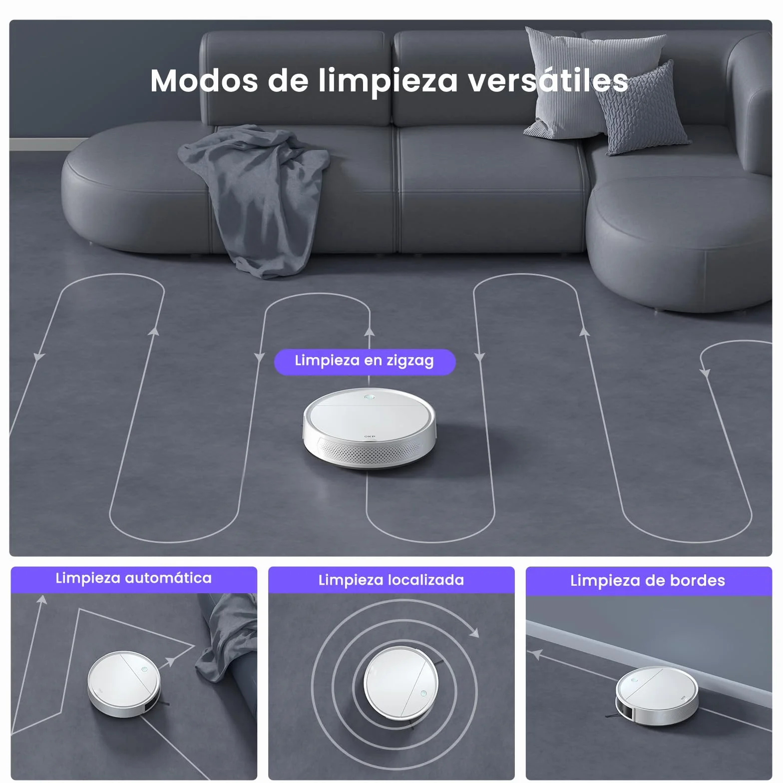 OKP Robot Aspirador y Fregasuelos, 5000pa, 180min, 190° PSD Evitación Precisa Obstáculos, Carga Automática,Aumenta Succión en Alfombra, Robot Aspiradora con 4 Modos de Limpieza, WiFi/App/Alexa