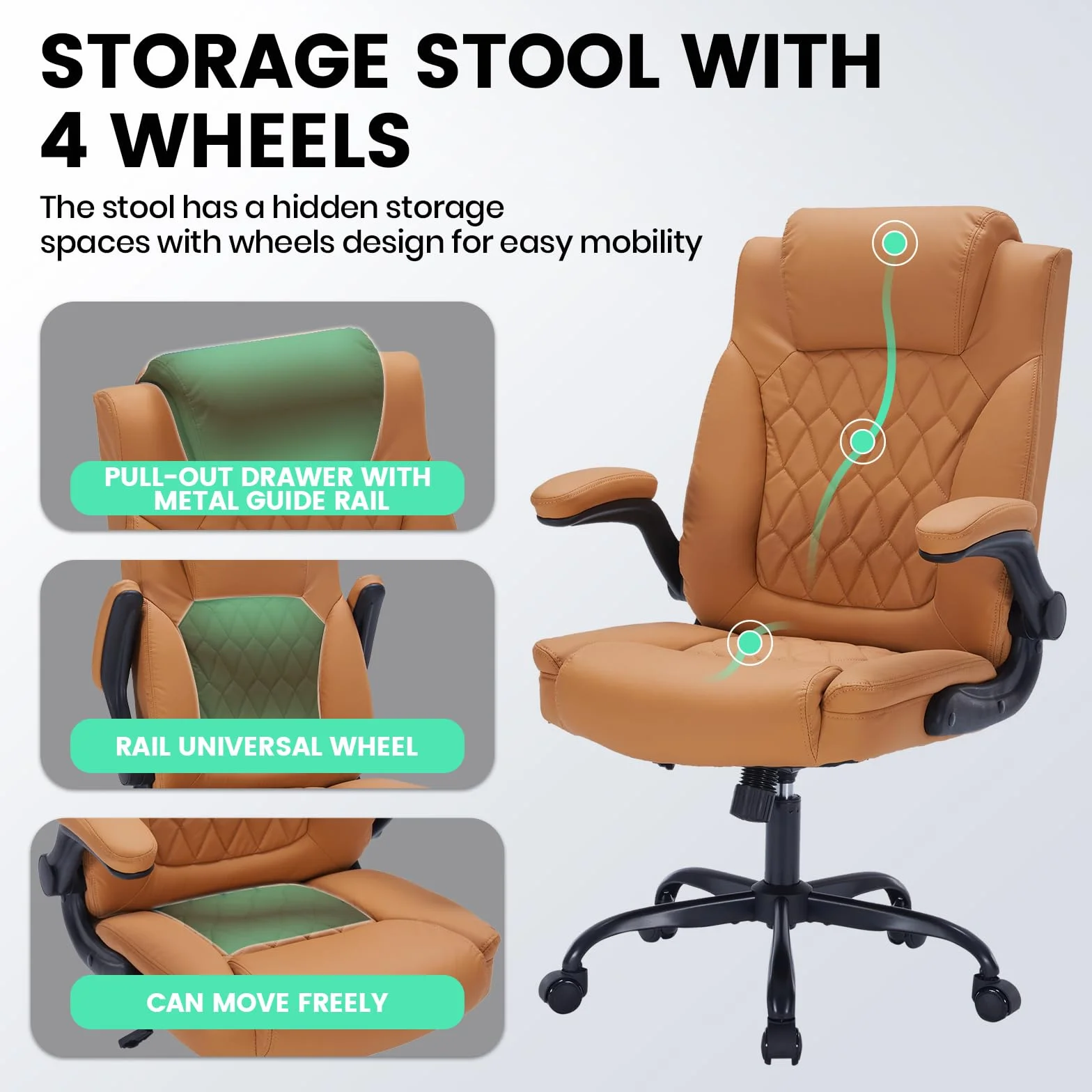 Silla Ejecutiva Oficina Ergonómica Cuero Sintético 159 kg Brazos Abatibles Soporte Lumbar