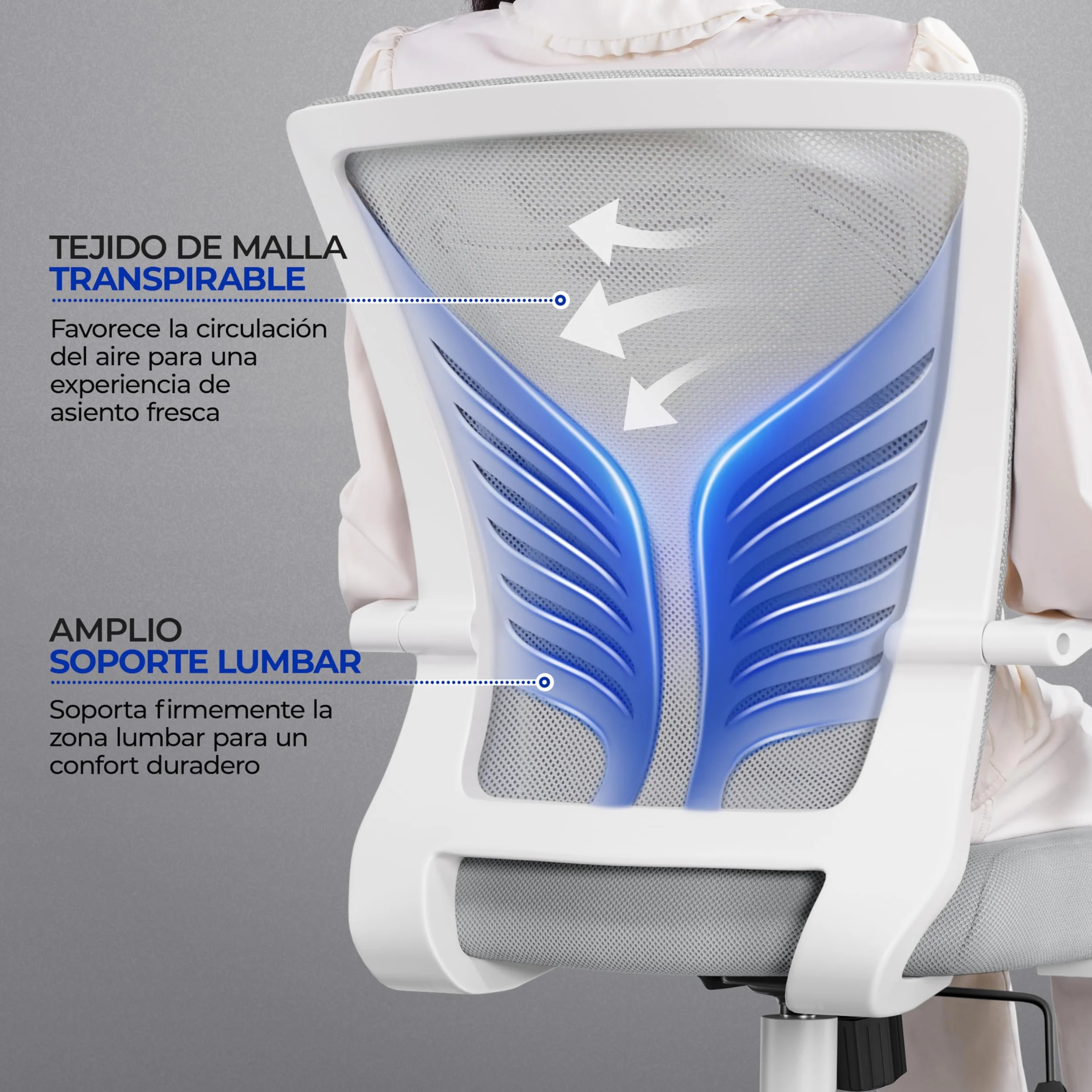 Yaheetech Silla de Oficina con Función de Inclinación, Soporte Lumbar, Carga Máxima 136kg, Gris Claro, Juego de 2