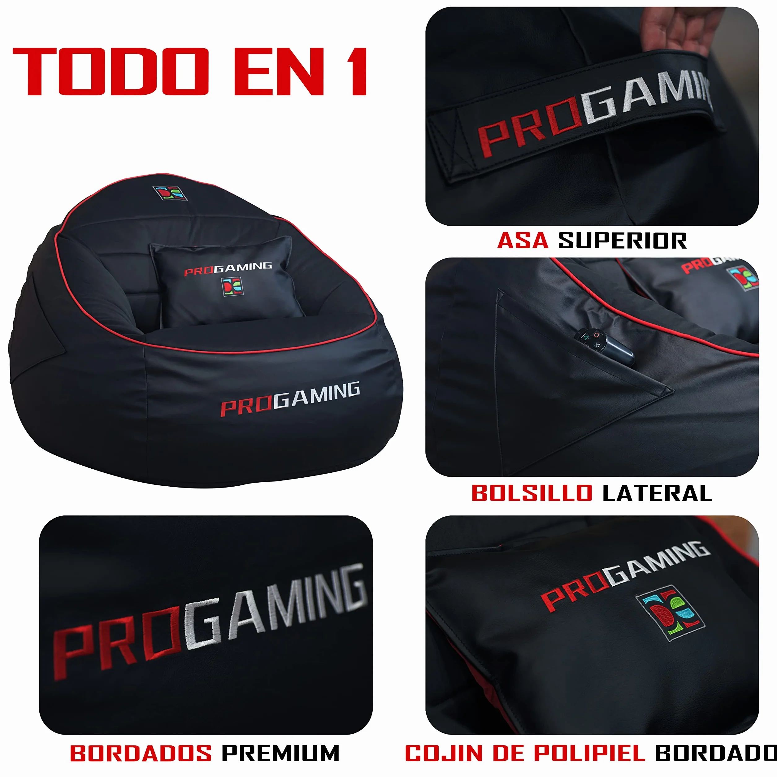 DECORESTOR Puff Gamer Gigante con Relleno Incluido - Bean Bag XXL Rojo