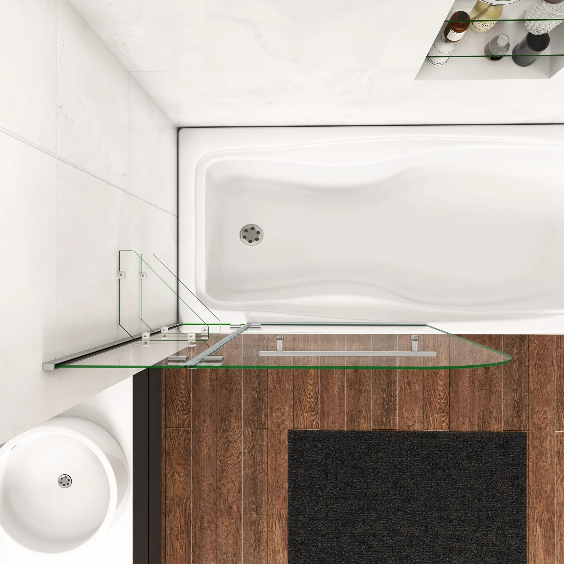 Mamparas de Bañera Biombo de Baño Abatible Cristal Templado 5 MM Estante Toallero, 100x140 CM