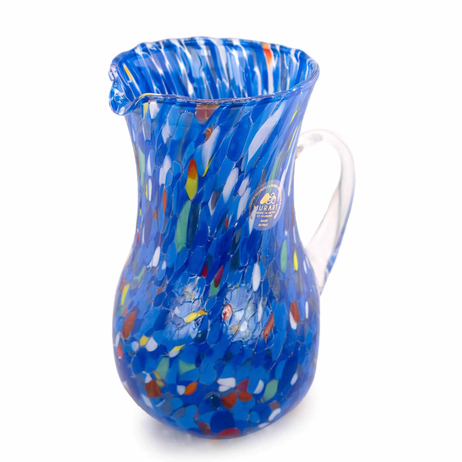 MurArt Jarra de cristal de Murano 500 ml Colección Ondas Altura 20 cm Decorado con Murrine Hecho a mano Made in Italy