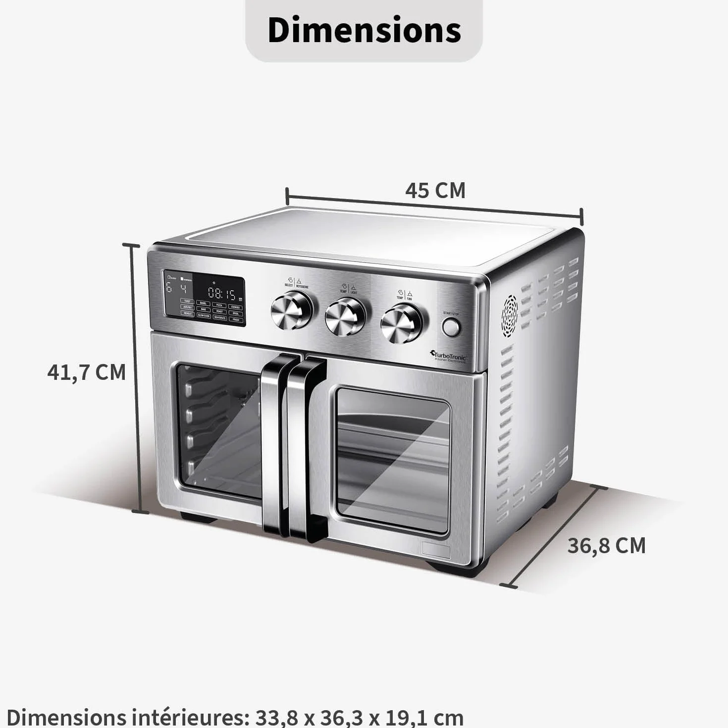 TurboTronic Horno Digital 32L 4en1 Asador Giratorio Freidora de Aire