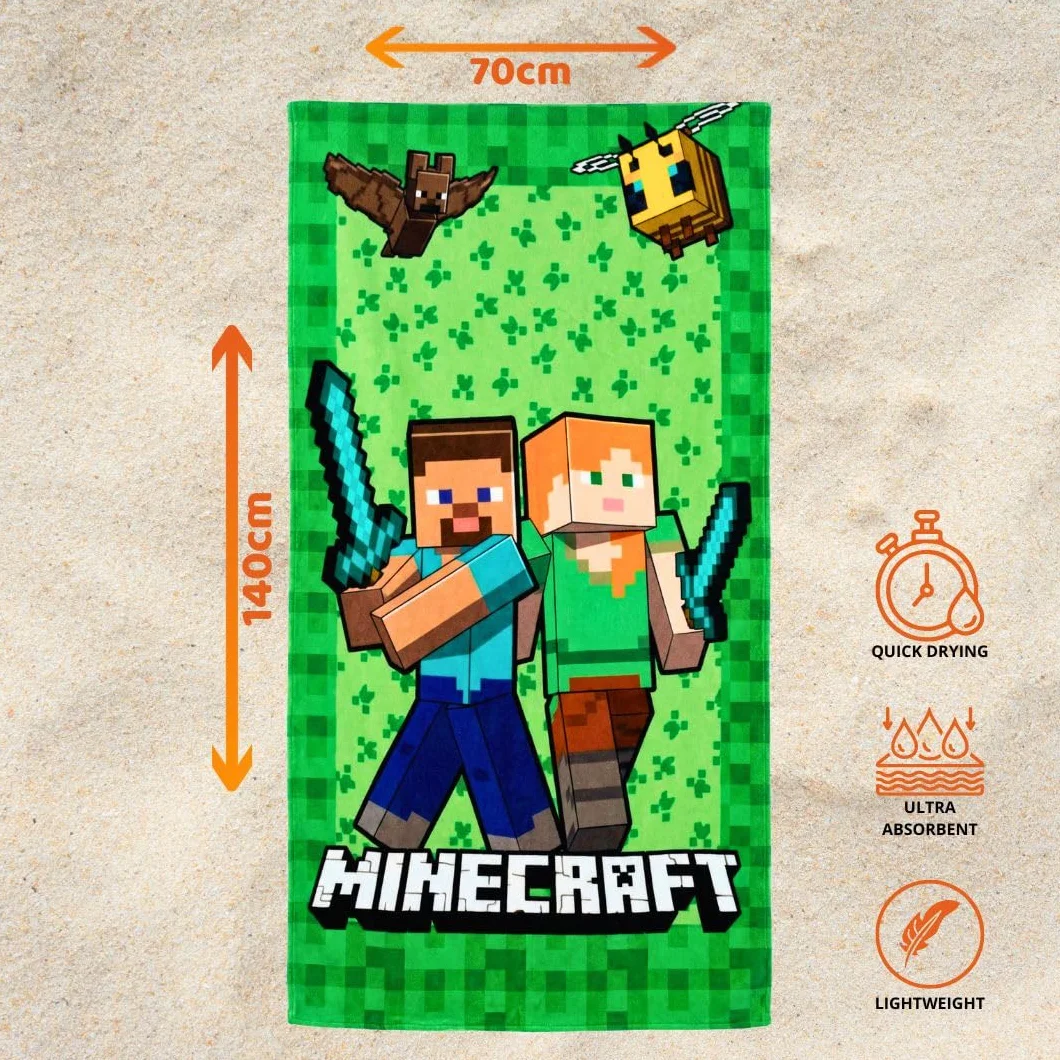 Toalla de playa infantil Minecraft Fan Microfibra poliéster colores vivos verano