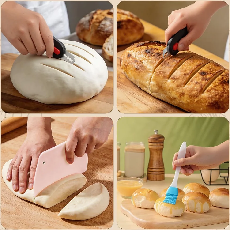 Cuchillos de Pan, Cuchillo de Panadero Compacto para Marcar Masa con 11 Cuchillas de Acero Inoxidable, Extraíble y Magnética Herramienta, Cocina Profesional