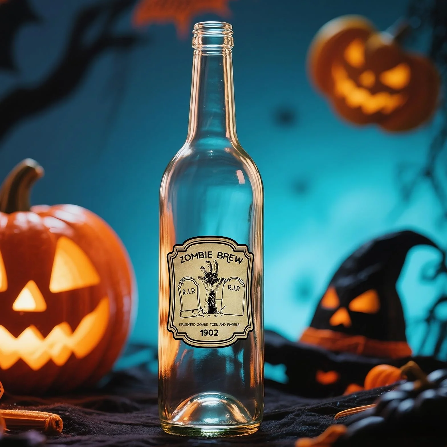 Etiquetas Halloween para botellas vino, 36 etiquetas, 12 estilos, marrones