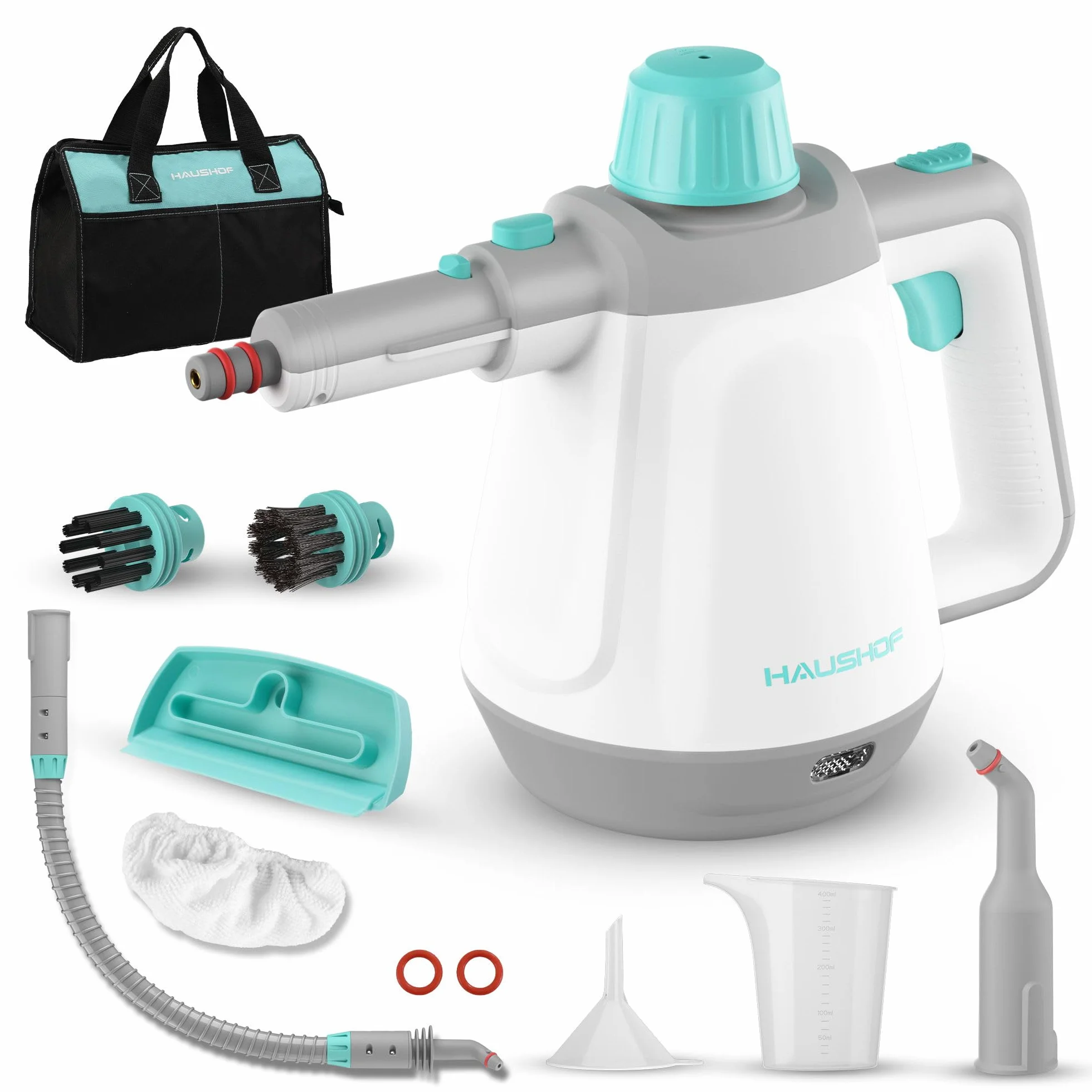 HAUSHOF Limpiador de Vapor 450ml 1200W 3,0 Bar con 8 Accesorios
