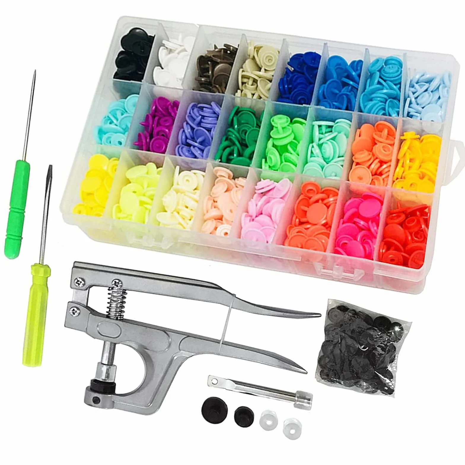 FQTANJU Juego de 375 botones de plástico T5 con broches de plástico para herramientas de mano y cierre perfecto para costura de ropa, baberos, manualidades de capa de lluvia