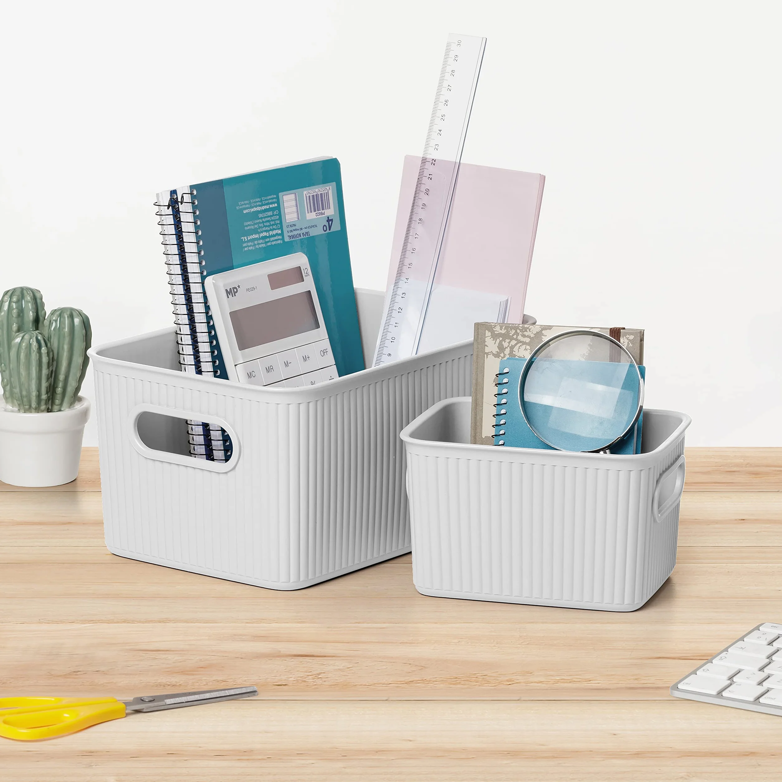 Tatay Cestas Almacenaje Plastico Baobab Set 3 Cajas Organizadoras Asas Integradas Plástico Reciclado Libre de BPA 18,7x27,8x13,3 cm Blanco