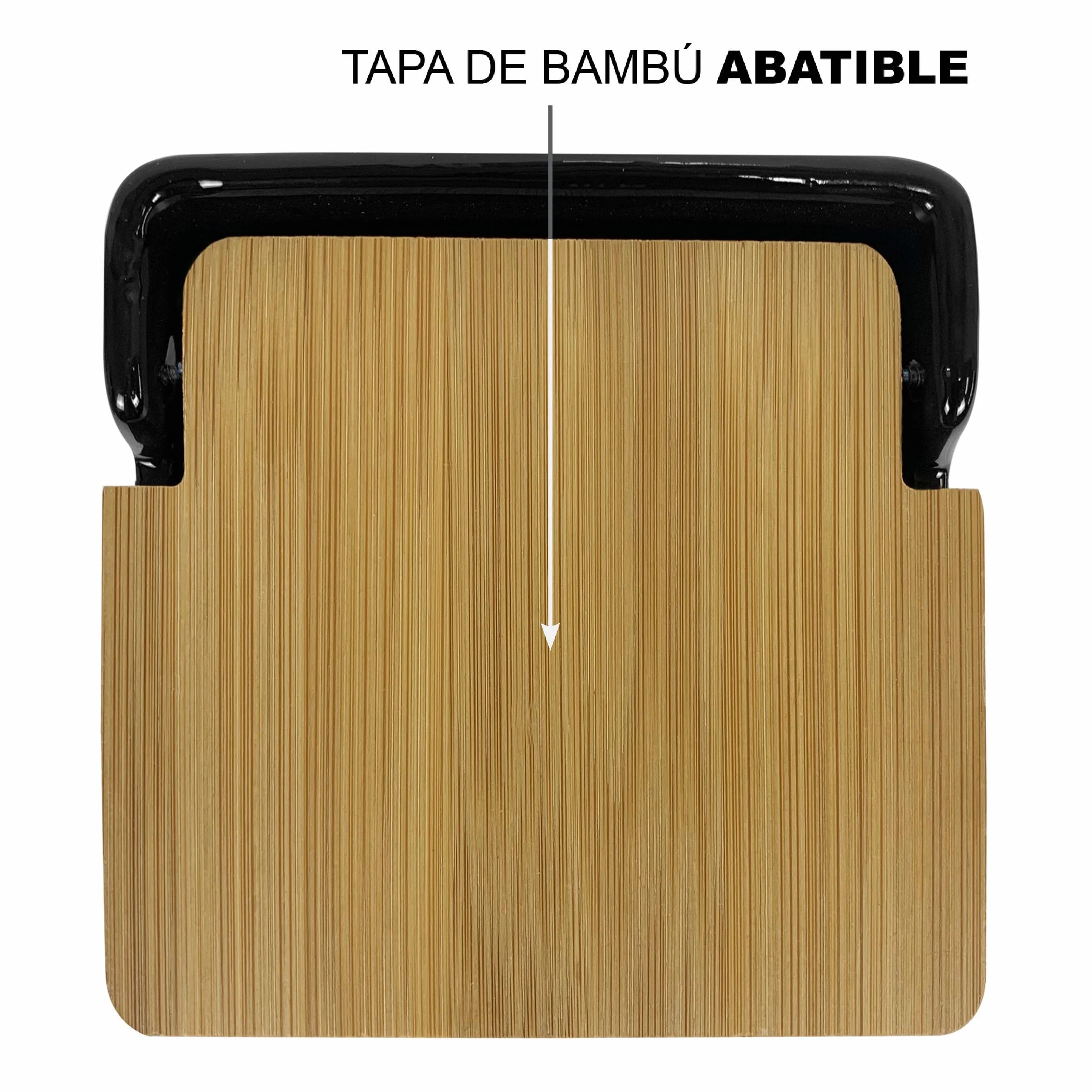 Salero de Cocina de Cerámica con Tapa de Bambú Negro Mate 12,2 x 12,2 x 11,5 cm