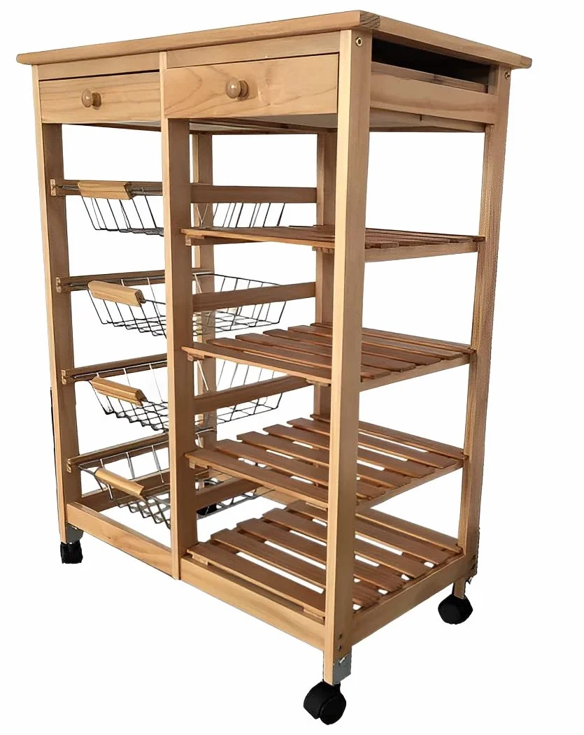 Verdulero frutero Doble, Carrito de Cocina 4 cestas 4 baldas y 2 cajones 85cm Alto x 67cm Ancho x 37cm Fondo Color Miel