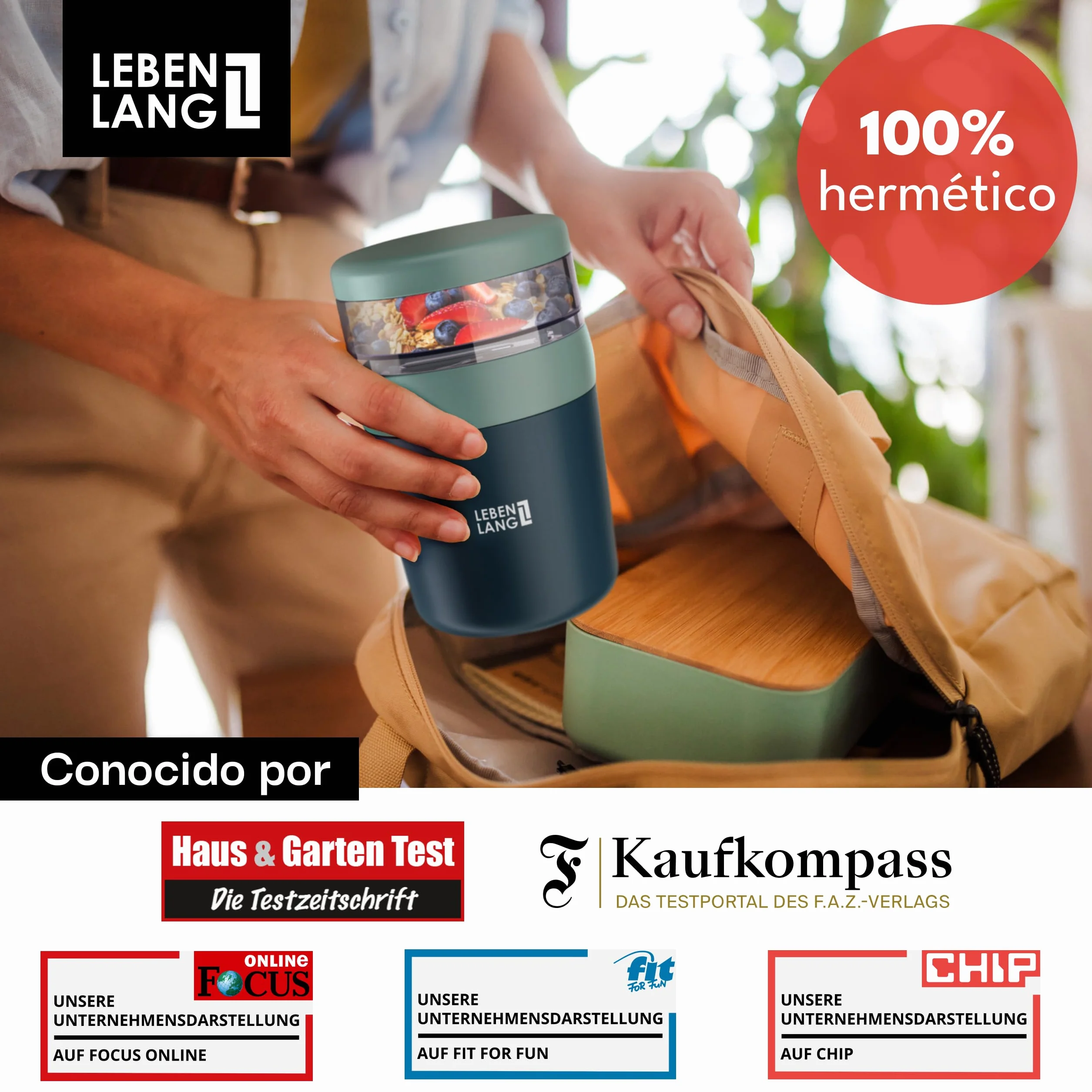 LEBENLANG Vaso Yogures & cereales para llevar con cuchara - 650ml & Pared Interior Aislante Inox I Overnight Oats Jar Tarro Cereales Tarros Yogurt Con Tapa Porta Yogur Vaso Smoothie Cereal Cup
