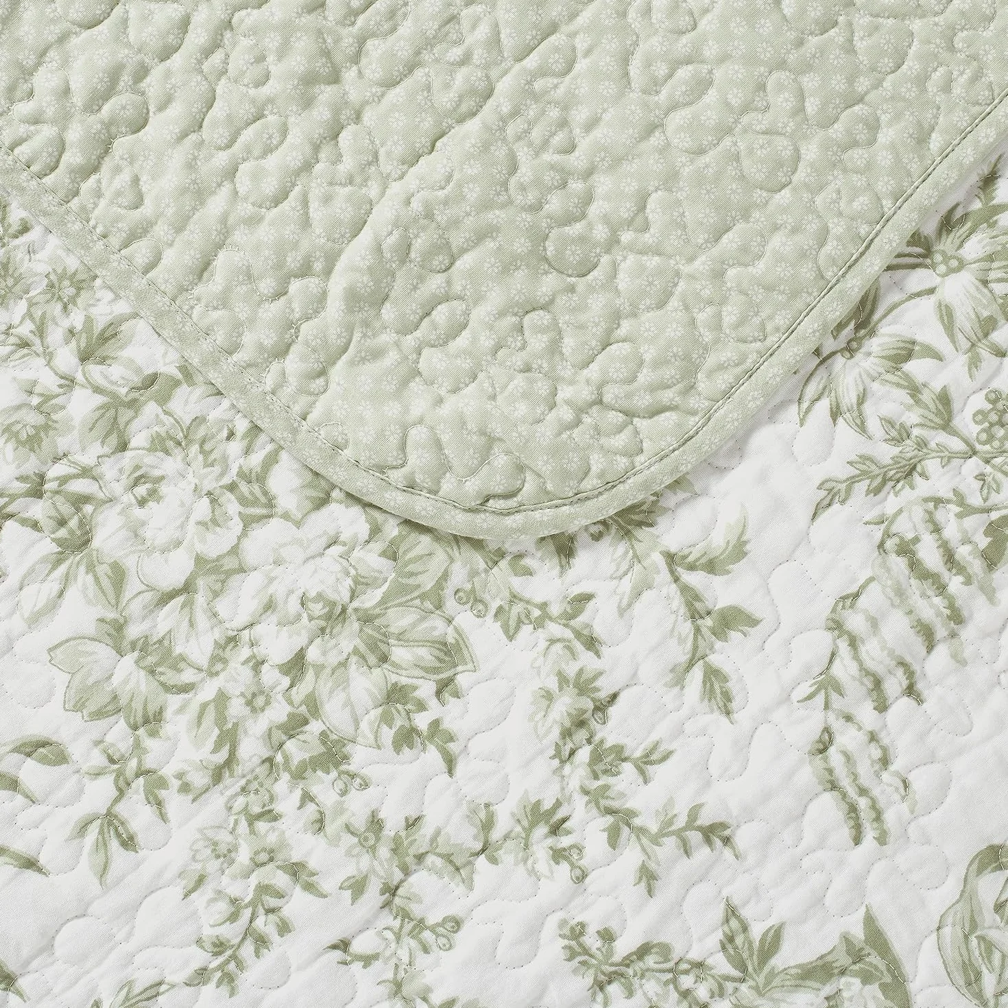 Laura Ashley - Juego de edredón King, Ropa de Cama Reversible de algodón con Fundas a Juego, decoración Ligera para el hogar para Todas Las Estaciones (Bedford Verde/Blanquecino, King)