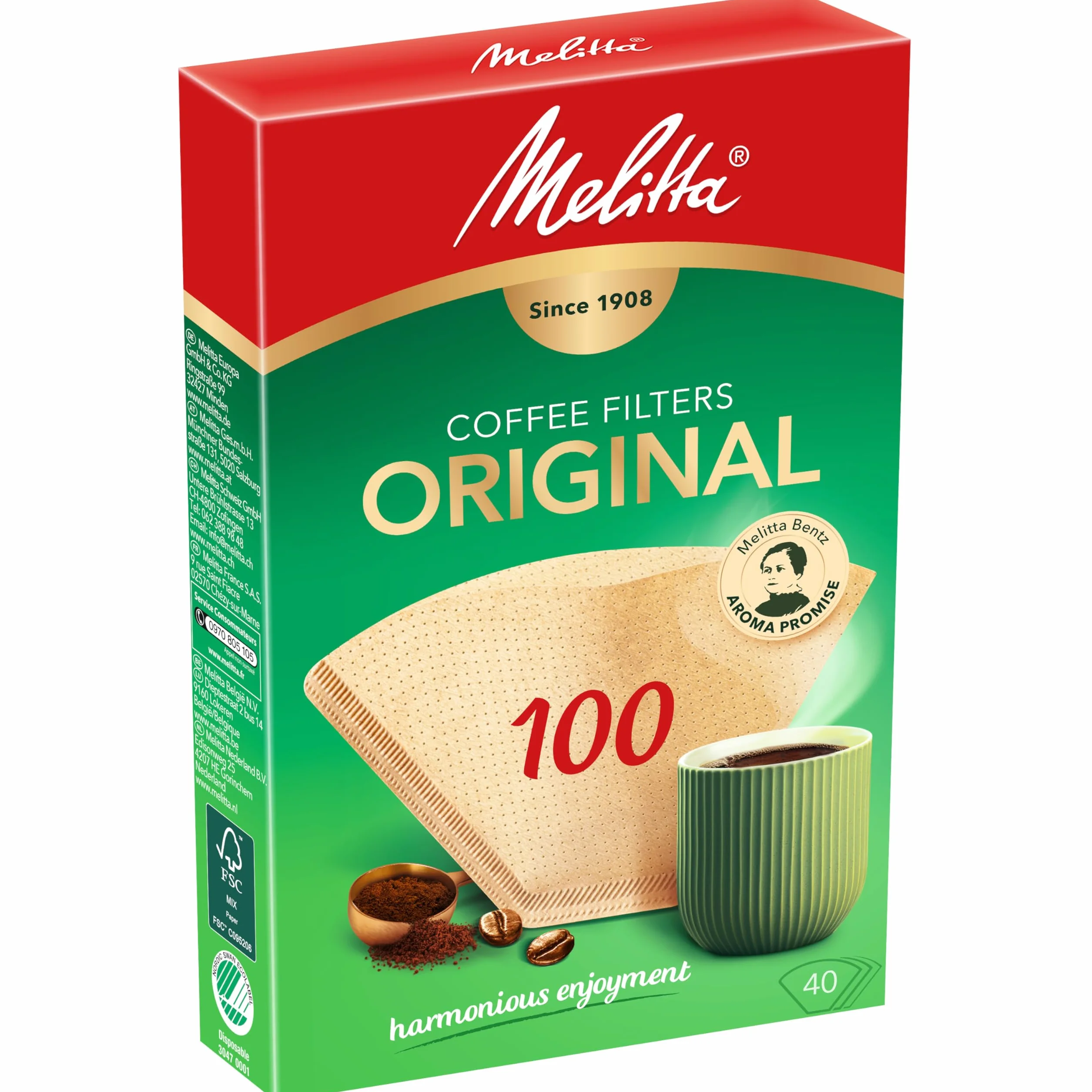 Melitta Filtros de Papel Tamaño 100, Marrón Natural, 40 Unidades