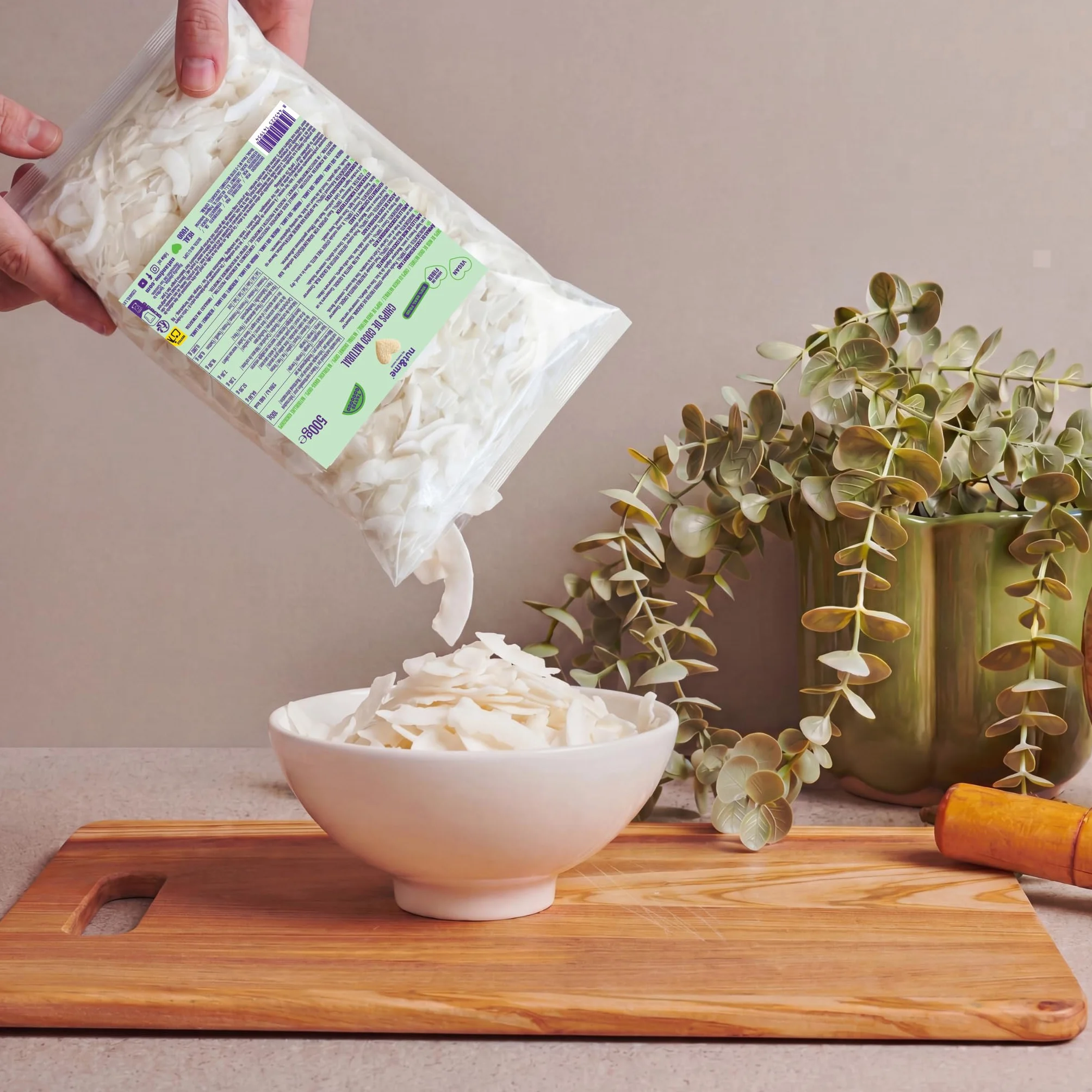 Natural Chips de Coco 500 g Tostado Laminado Sin Azúcar Vegano Sin Gluten Snack Saludable
