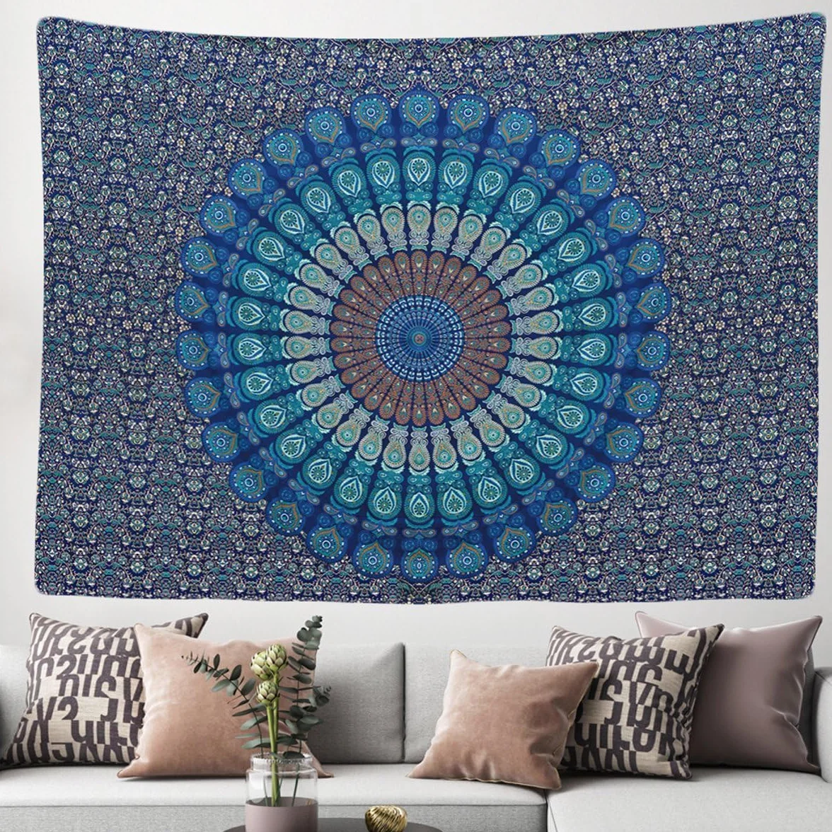 Tapiz Mandala Azul Bohemio 200 x 150 cm Grande Decoracion Pared Dormitorio Salon