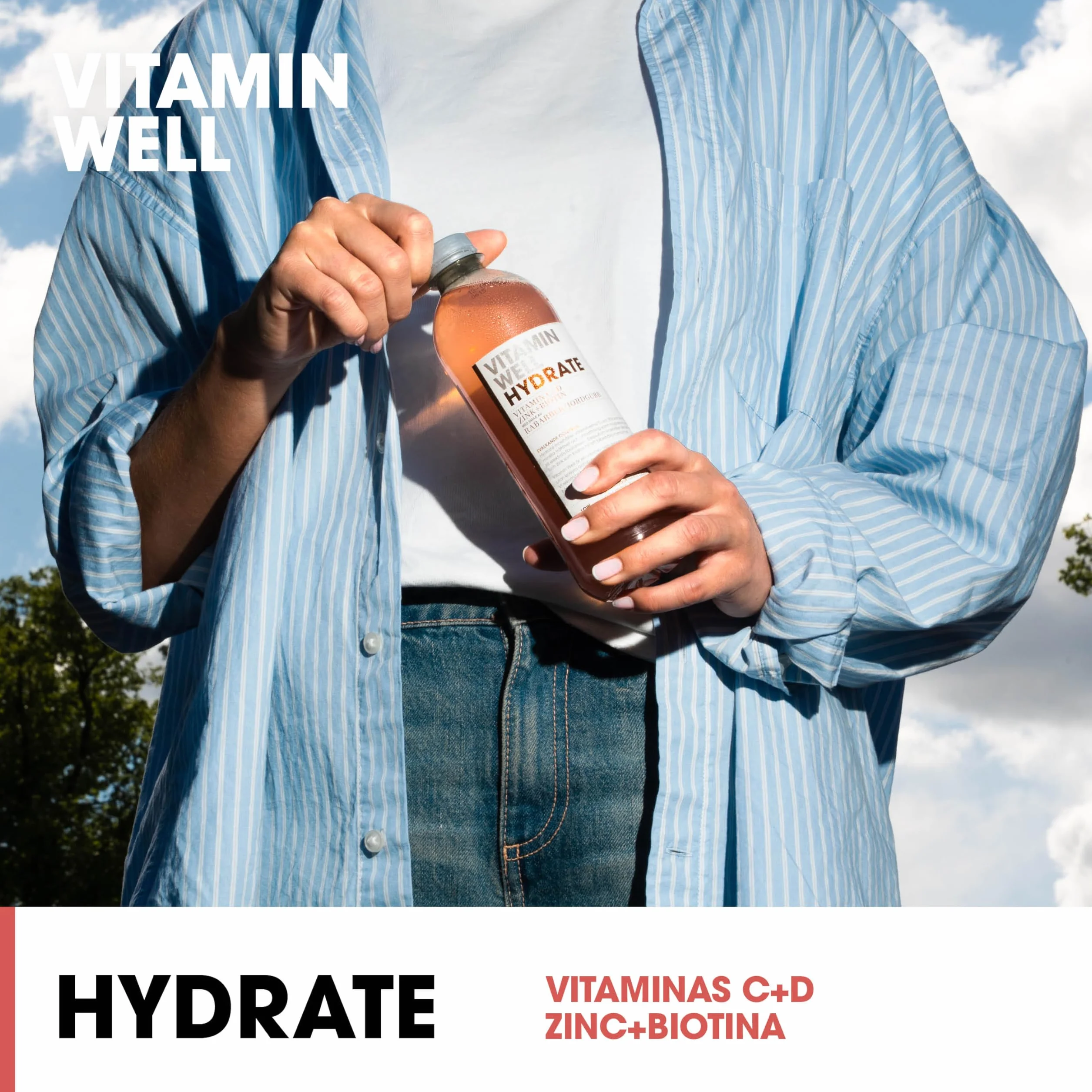 Vitamin Well Hydrate Bebida Enriquecida con Vitaminas C y D, Zinc + Biotina Sabor Fresa/Ruibarbo 12 x 500ml