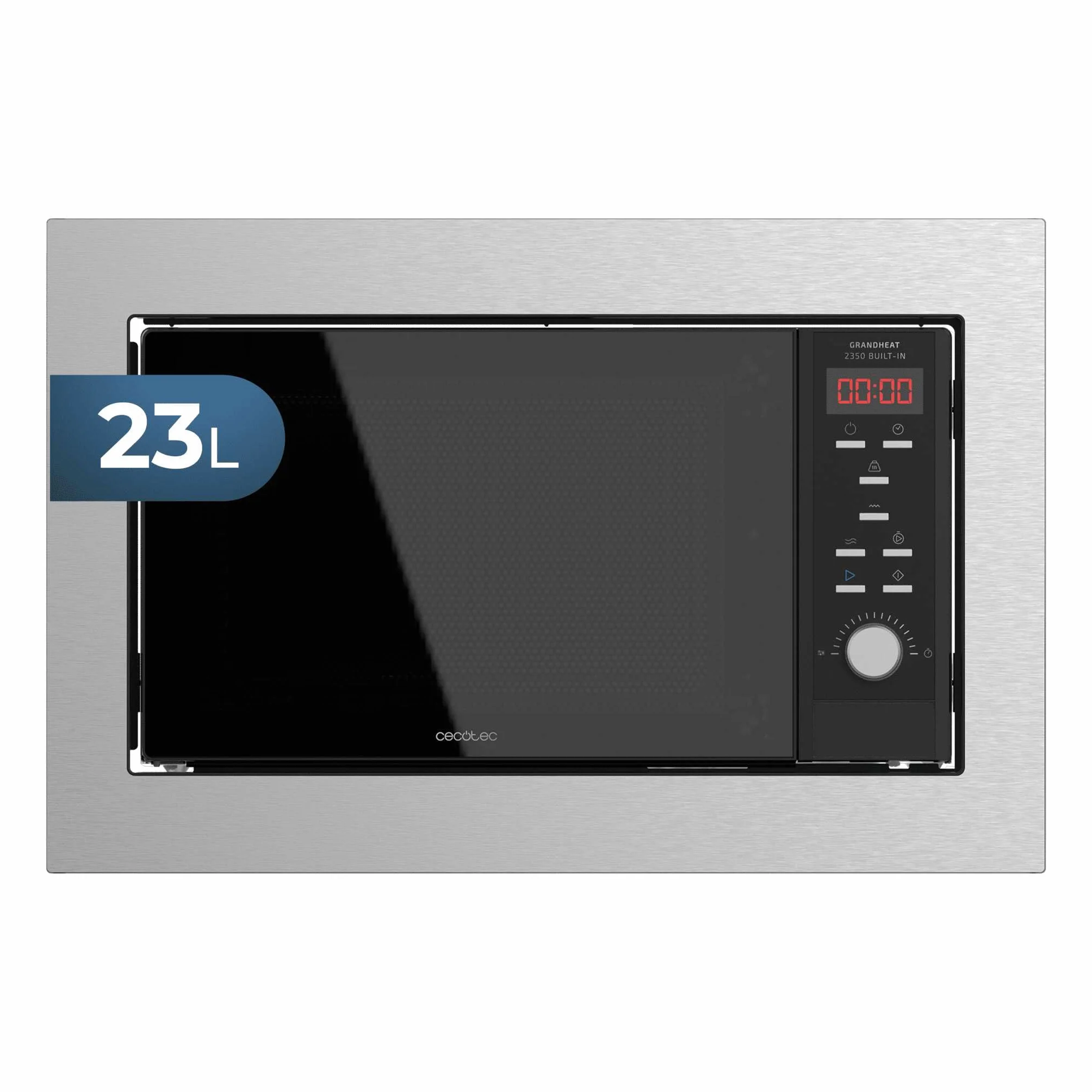 Cecotec Microondas encastrable Digital GrandHeat 2350 Built-In SteelBlack. 900W, Integrable, 23 Litros, Grill, 9 funciones preconfiguradas, Quick Start, Temporizador