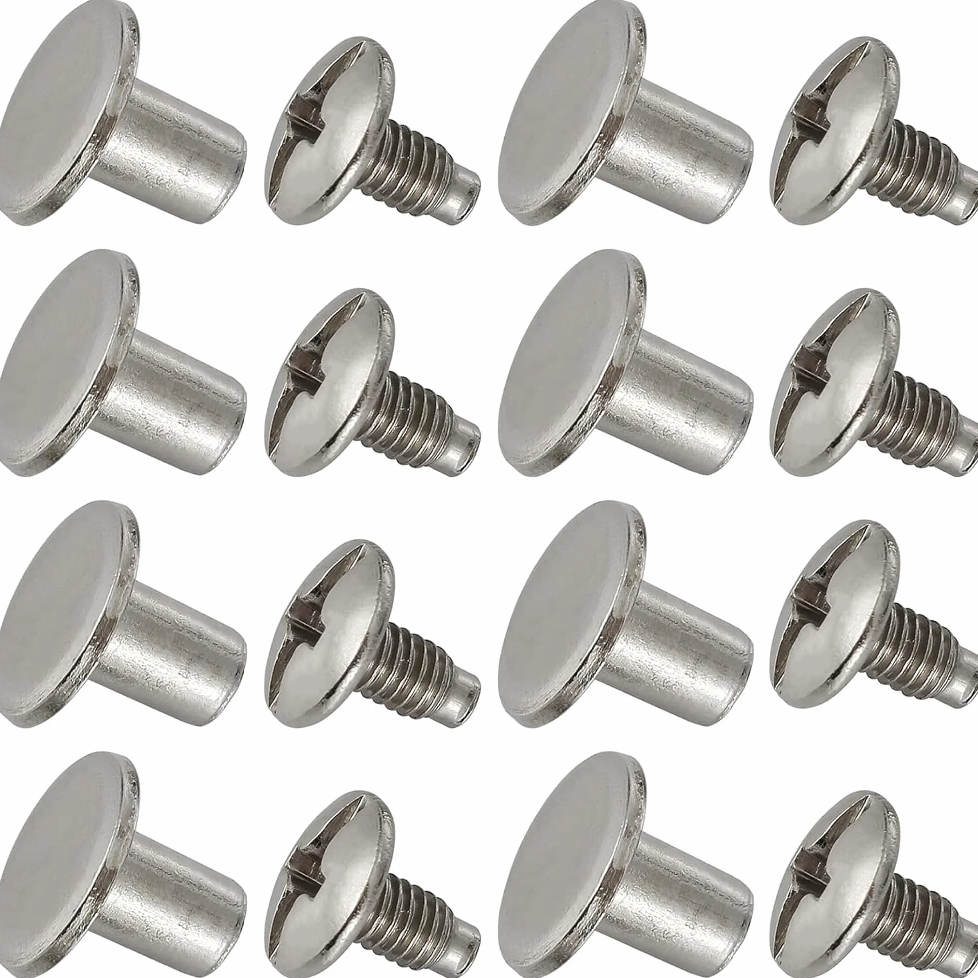 Botones redondos de cabeza plana Chicago para manualidades de cuero, cierre de poste de tornillo de reparación de 1/4 pulgadas (6 mm), pernos de remache de clavos de metal, plata, 500 juegos, diámetro