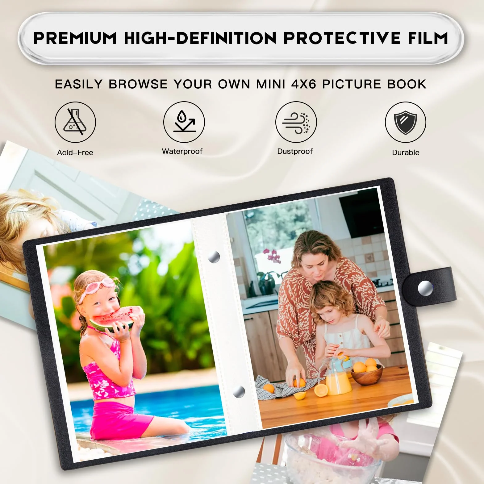 2 Paquetes de álbumes para fotos 10x15 pequeños, carga superior deslizante, 52 fotos - Cubierta de cuero, mini álbum de fotos para boda, familia, bebé y vacaciones (Negro)