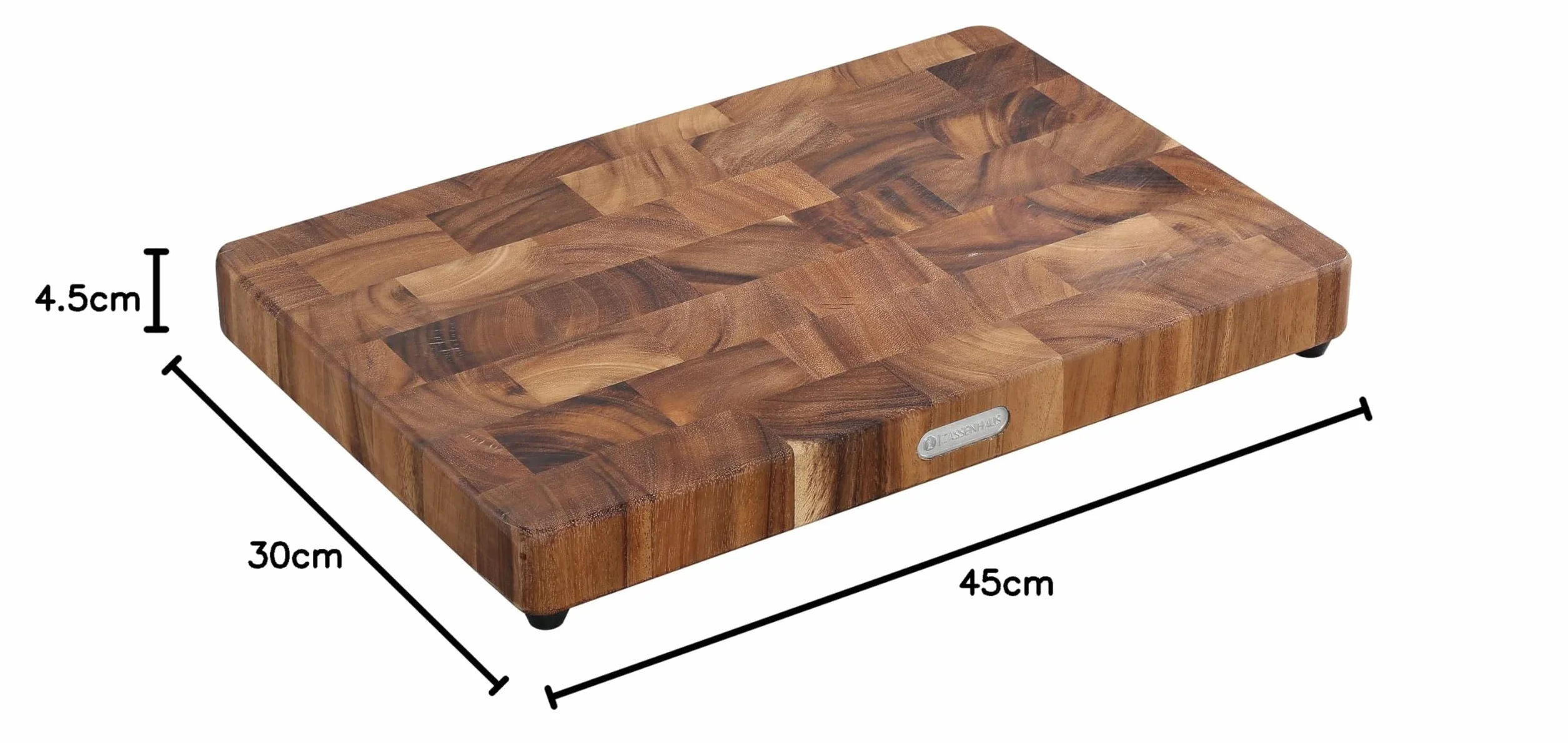 Zassenhaus Bloque de madera de acacia sostenible en color marrón oscuro, tamaño: 45 cm x 30 cm x 4,5 cm, 055481, oscuro