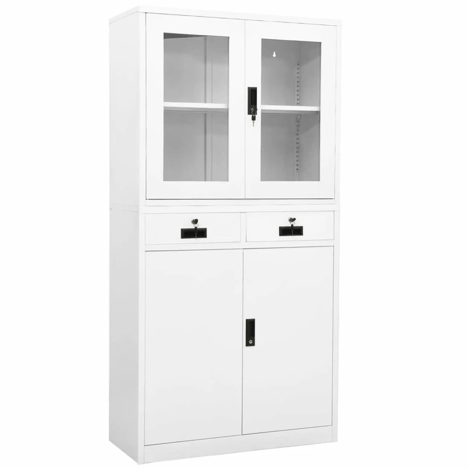 Armario Archivadores de Oficina Metalico con 3 Estantes Ajustables y 2 Cajones, Armarios de Almacenaje de Oficina, Archivadores de Acero Blanco 90x40x180 cm Type 3