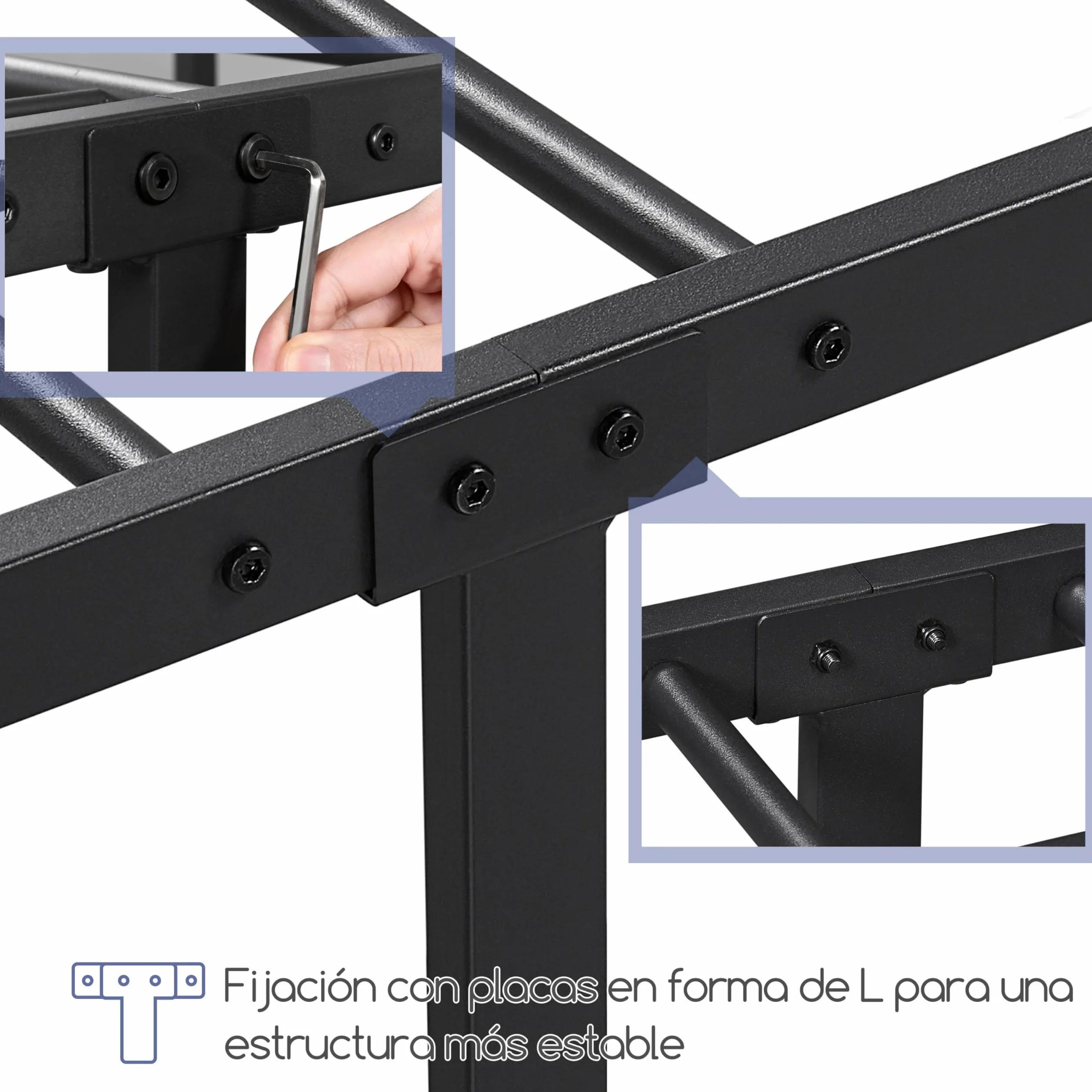 Yaheetech Marco de Cama de Metal Moderno 160 x 200 cm Negro