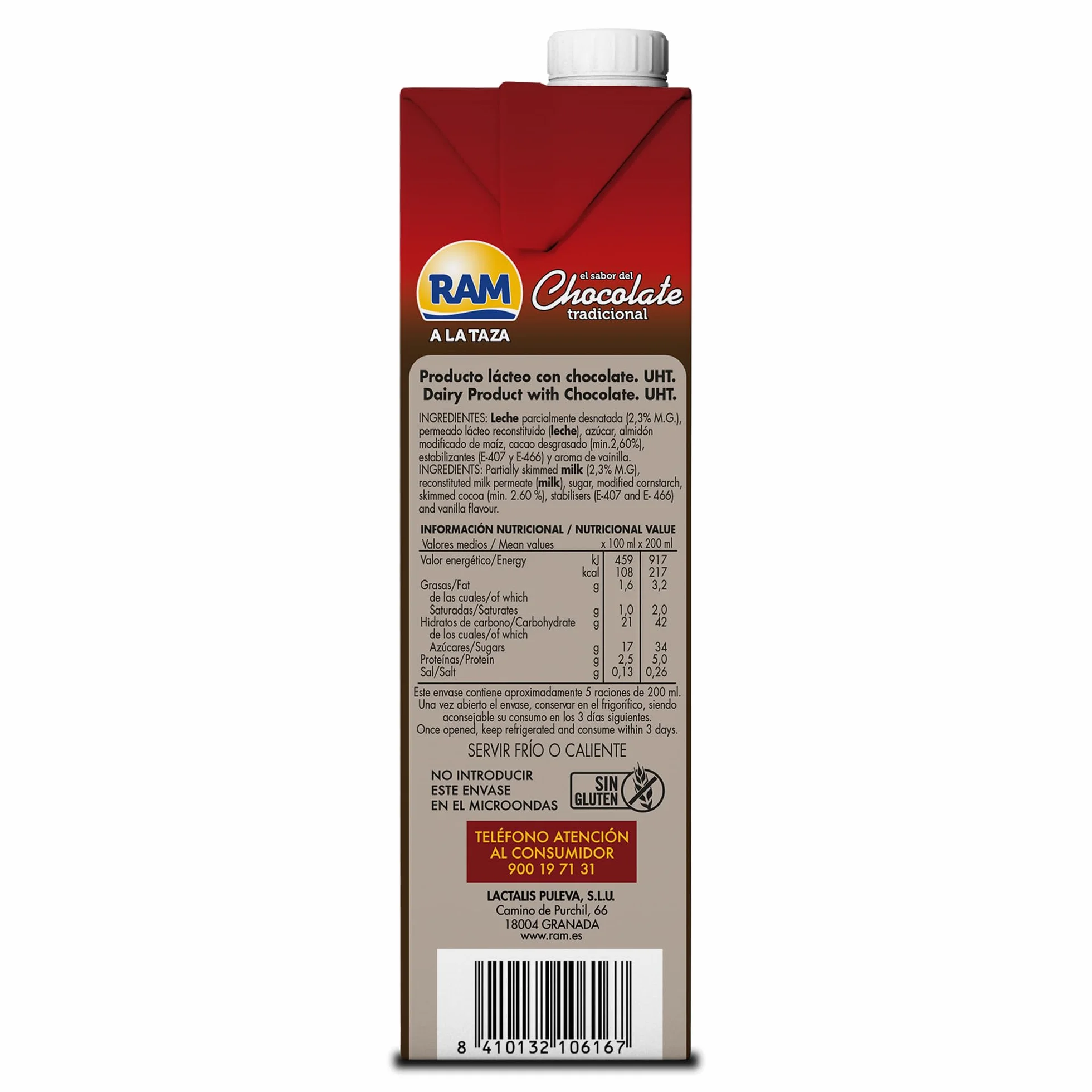 Chocolate a la Taza RAM, Listo para Calentar, Pack 6 x 1 Litro, Cremoso, Leche y Cacao