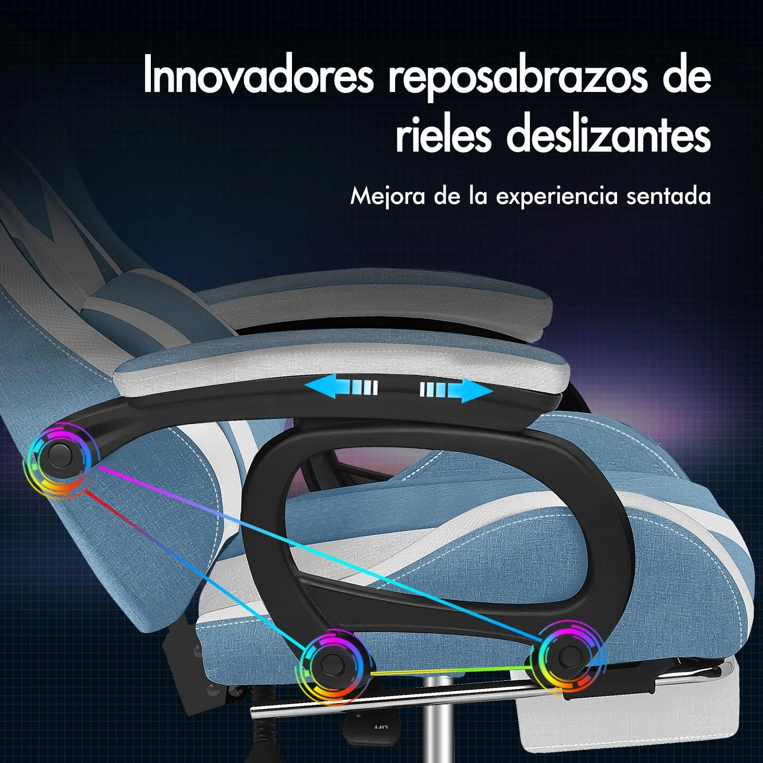 ALFORDSON Silla Gaming Ergonómica con Masaje y LED, Reposapiés Telescópico, Cojín Lumbar y Cervical, Azul y Blanca