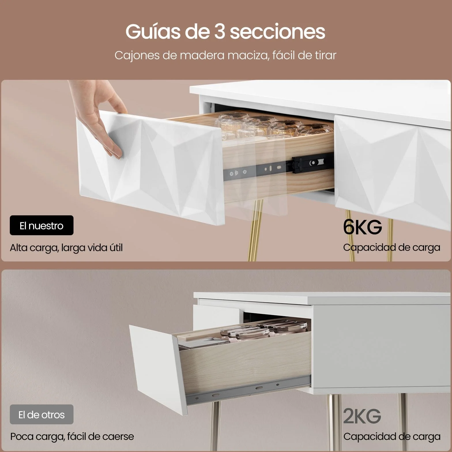 EUGAD Tocador de Maquillaje con Luz y Taburete, Conjunto de Tocador con Espejo con Silla Terciopelo, con 2 Cajones, Blanco + Dorado, 0056SZT