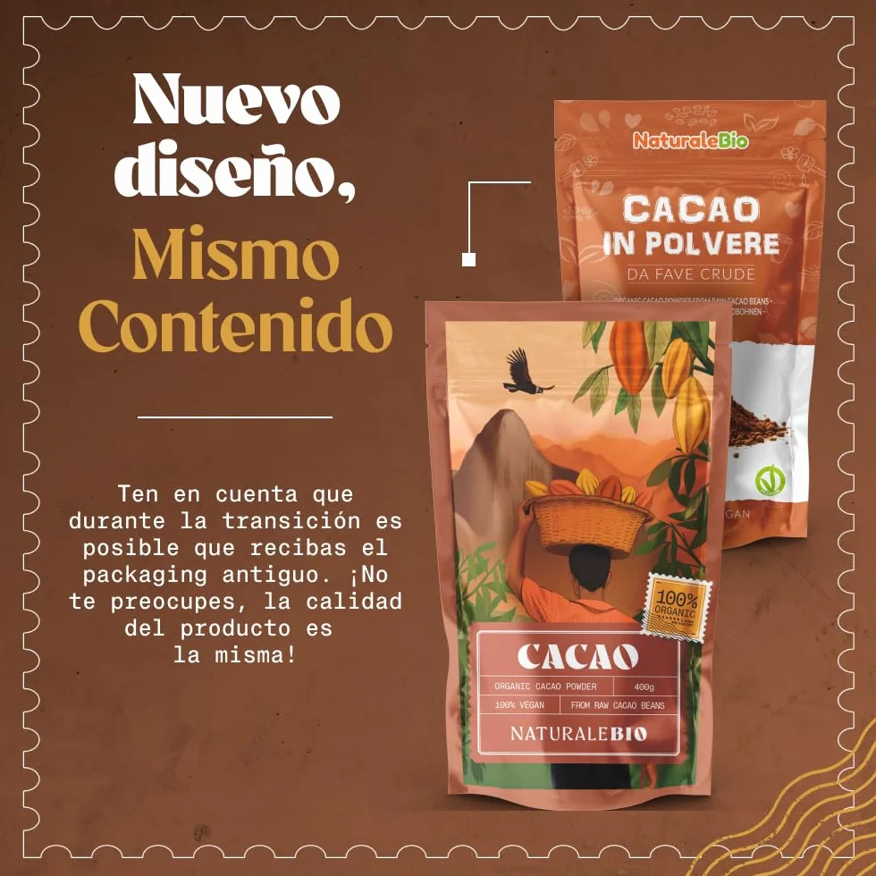 NaturaleBio Cacao Ecológico en Polvo 1kg Orgánico Natural Puro Sin Azúcares Añadidos