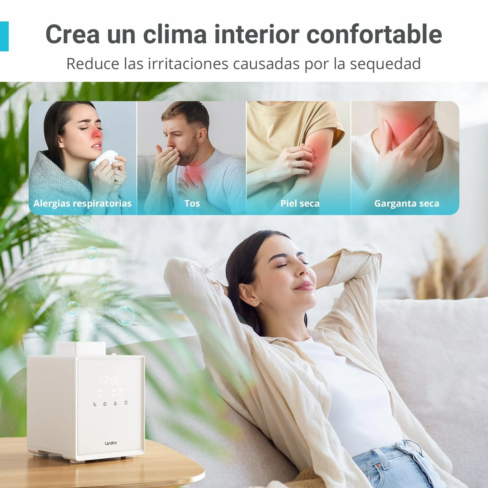 Livatro Humidificador de Aire 3L Top-Fill, Humidificador de Vapor Caliente de Acero Inoxidable, Reduce el 99,97% de las Bacterias,Temporizador y Modo Sueño,para Bebés,Oficina, Dormitorio,Sala de Estar