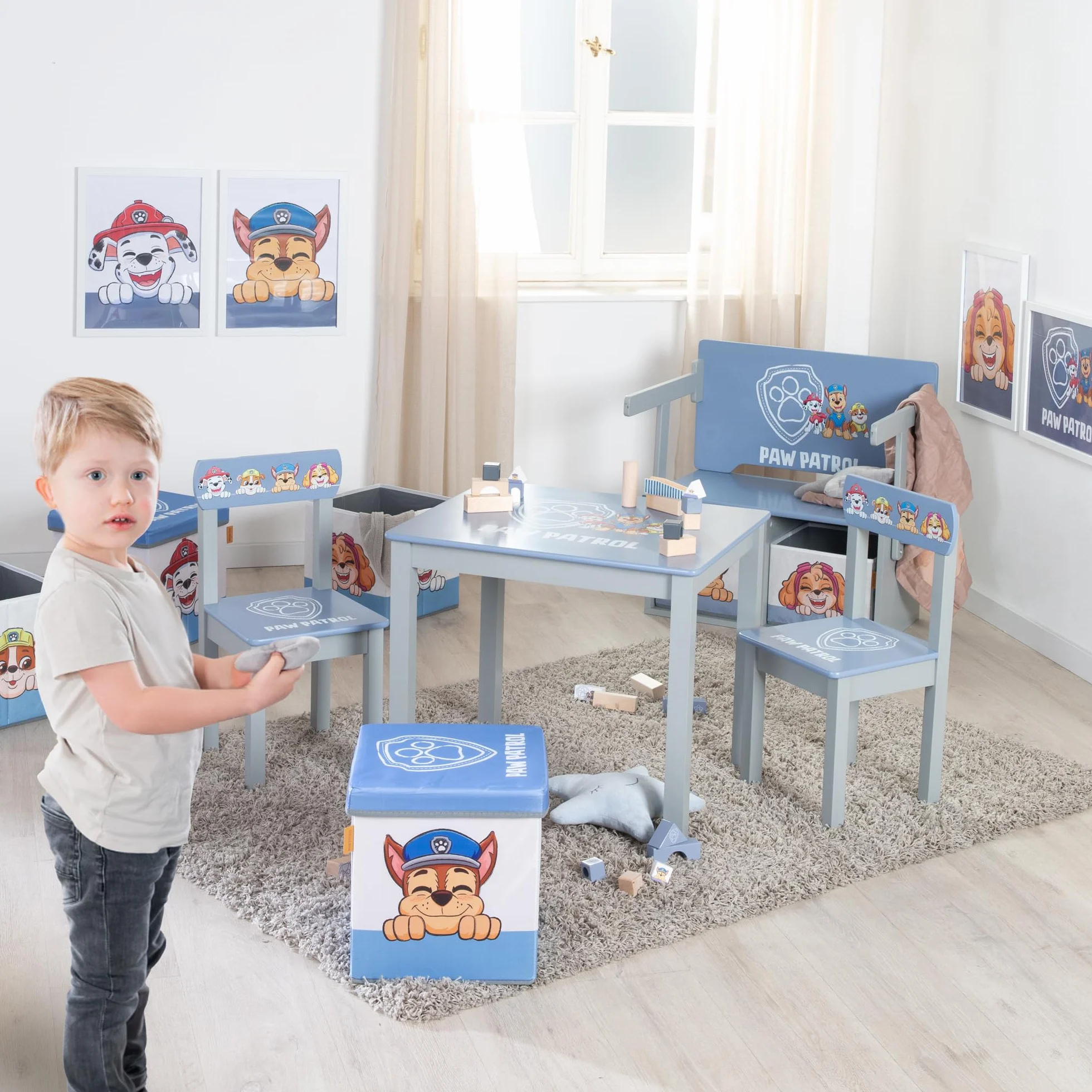 roba Silla Infantil Paw Patrol - Complemento Ideal para el Grupo de Asientos roba - Mueble Infantil para Niños a Partir de 18 Meses - Motivo de los Héroes de la Serie Popular - Madera Gris/Azul